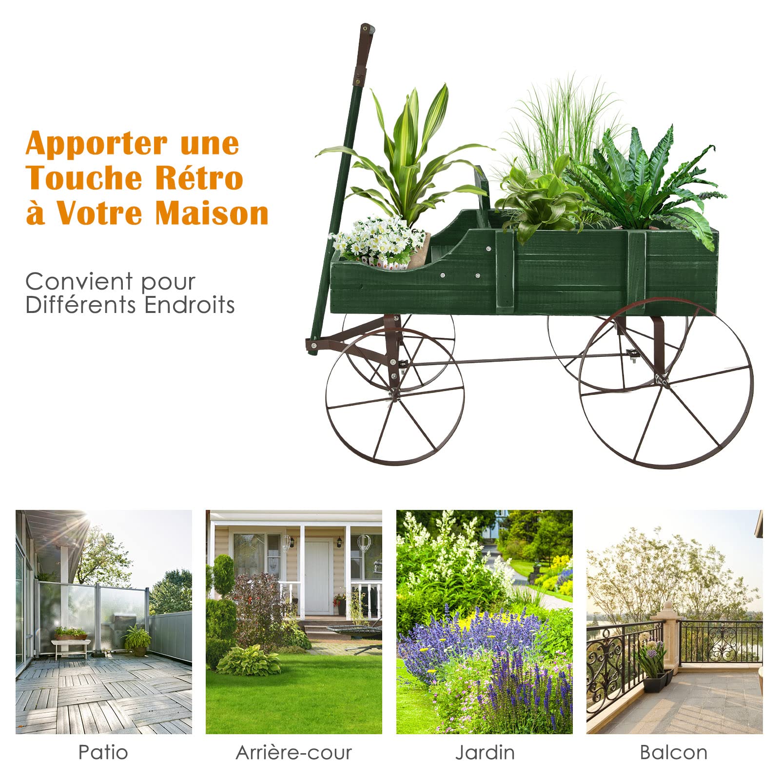 Brouette Décorative En Bois GOPLUS – 2 Roues, Style Rustique Pour Fleurs Et Plantes D'intérieur Ou D'extérieur