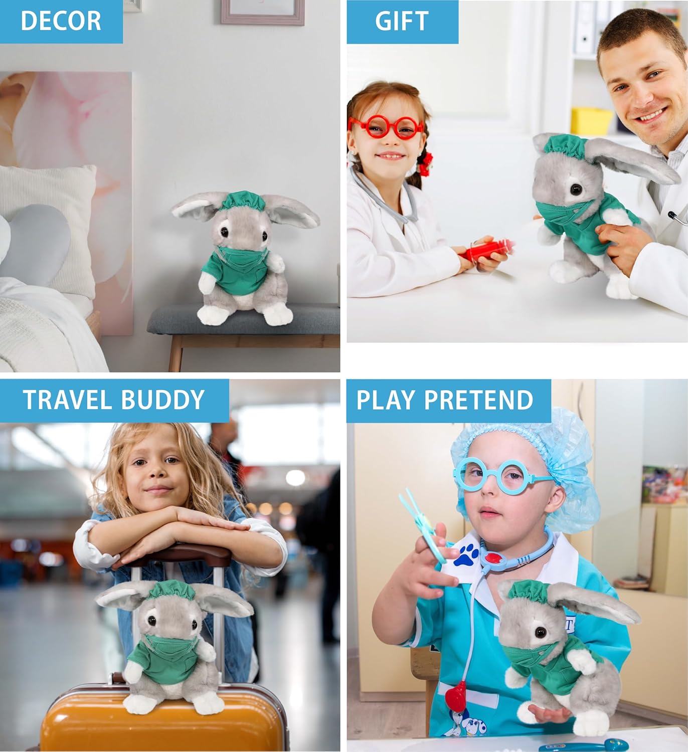 DolliBu Grey Rabbit Doctor Plush Toy - Super Soft Rabbit Doctor Stuffed Animal Dress Up with Cute Uniform and Cap Outfit - Gift for Doctor, Nurse, Surgeon, Dentist - 6.5 Inch - Image 3