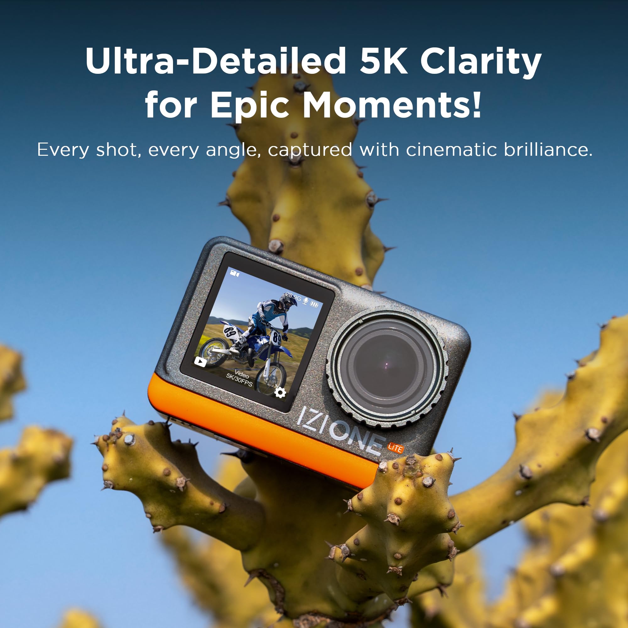 IZI One Lite 5K Action Camera - 4K 60FPS 50MP Ultra HD Action Cam, Dual Screen, EIS Stabilization, 170° Wide Angle, 30M Waterproof, 2-Battery - 180 mins Action, 256GB SD Card Support Action Camera. - Image 5 thumbnail