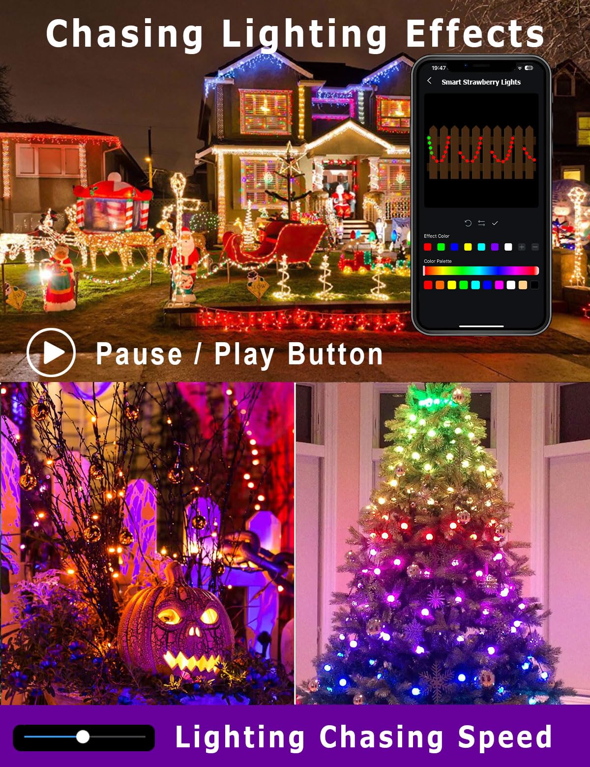 HIITEN RGB C9 Weihnachtsbeleuchtung für den Außenbereich, 36 m, 150 LEDs, DIY-Chasing-Effekte, intelligente LED-Weihnachtsbeleuchtung, Bluetooth-App, ferngesteuert, ausziehbar