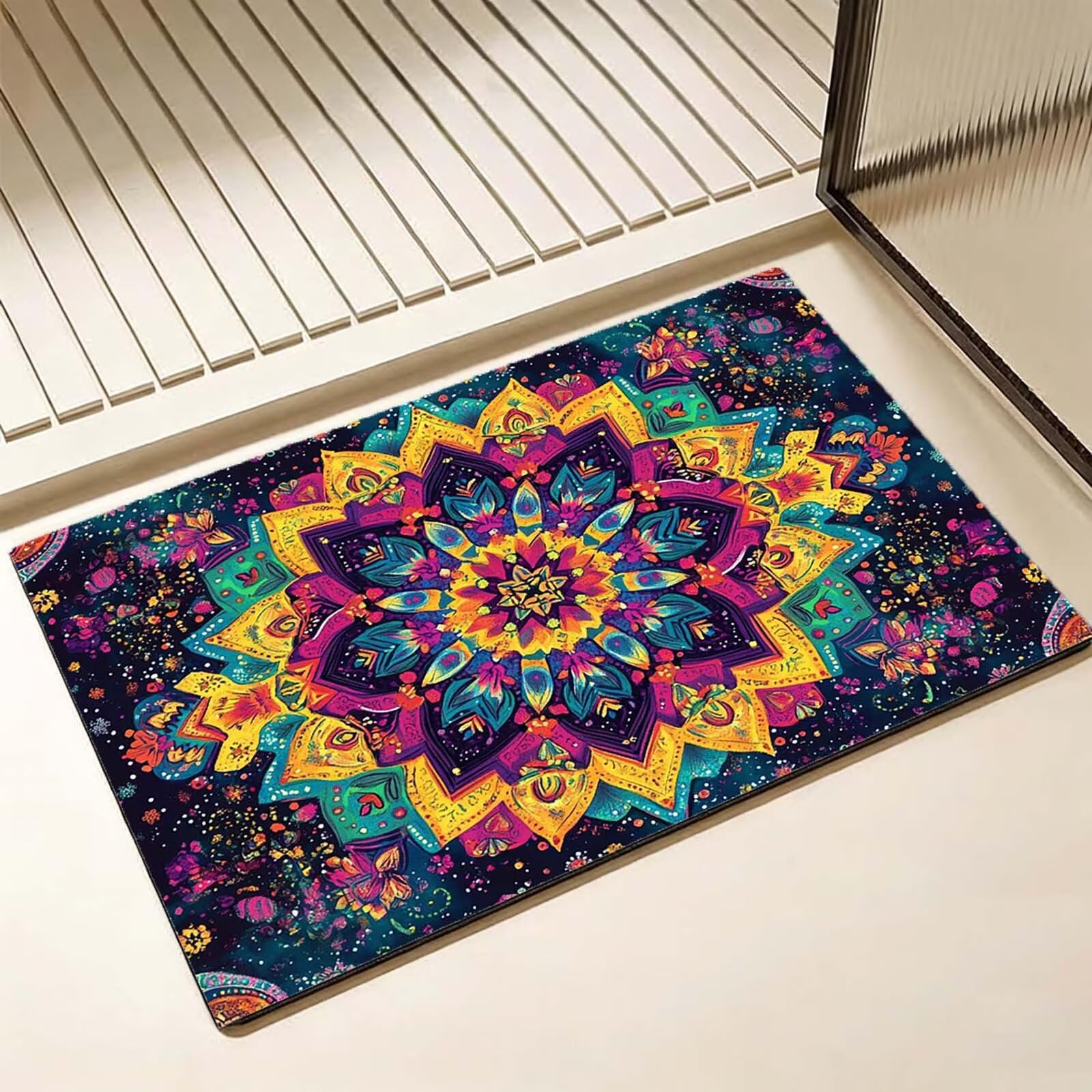Antypoślizgowa mata do kąpieli okrzemkowej 70 x 120 cm, fioletowa mata do kąpieli okrzemkowej z kamienia, super chłonna, zmywalna, szybkoschnąca, do prysznica, wanny, recepcji, Mandala D-7200