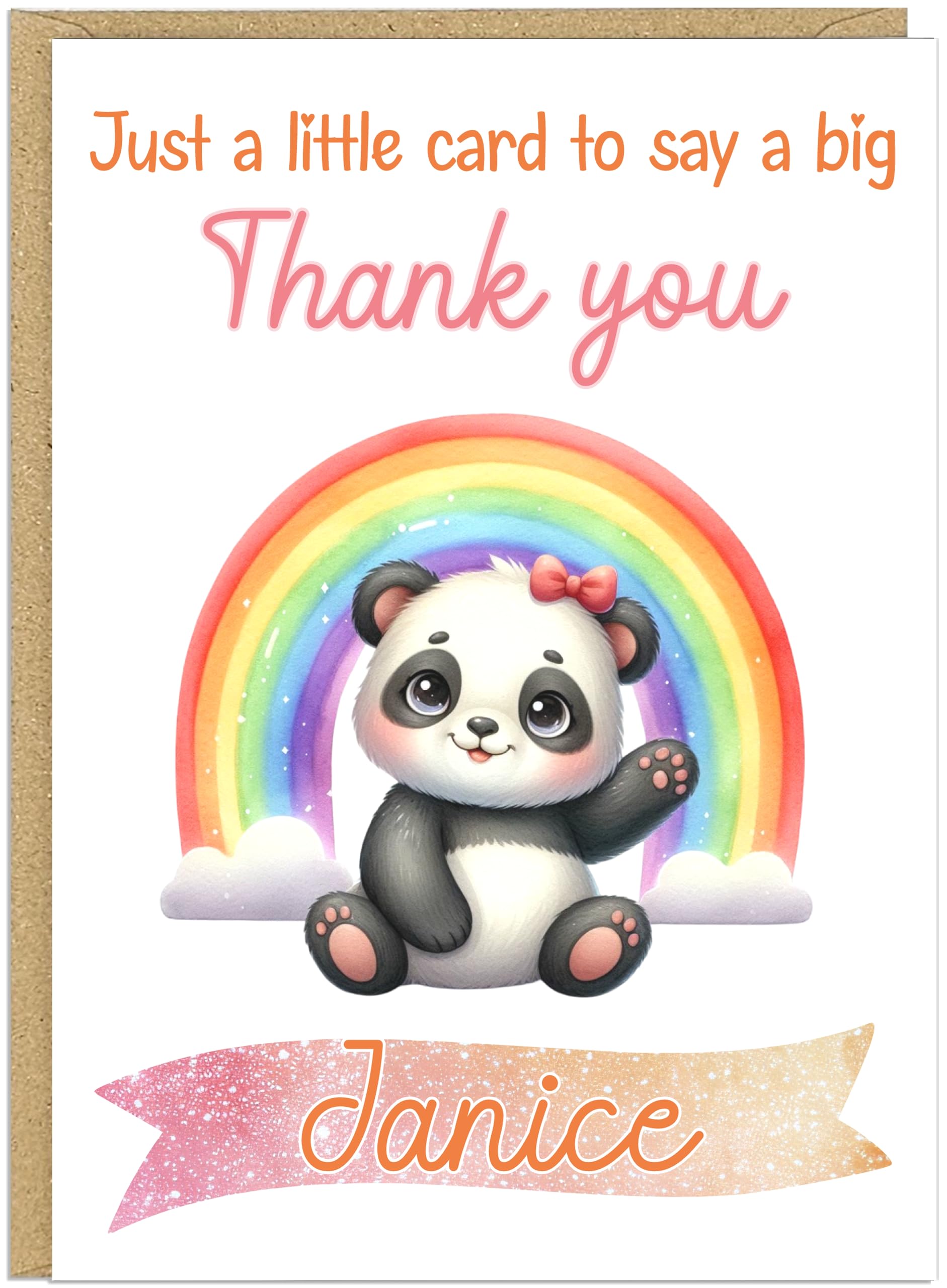 Cute Thank You Cards with Rainbow Animals - Say a Big Thanks! for Family Friends Teachers Neighbours Key Workers - Add Own Customised Name 15 Personalised Design Choices (Panda)