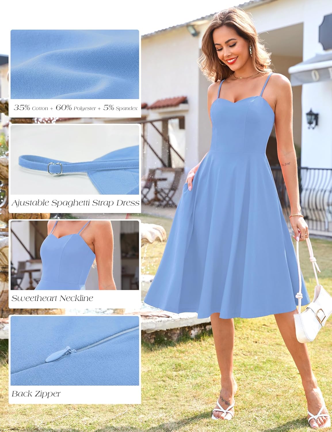 Zattcas Womens 2025 Spring Summer Sleeveless Midi Sundress A Line Flowy Wedding Guest Cocktail Party Dress with Pockets - Image 4