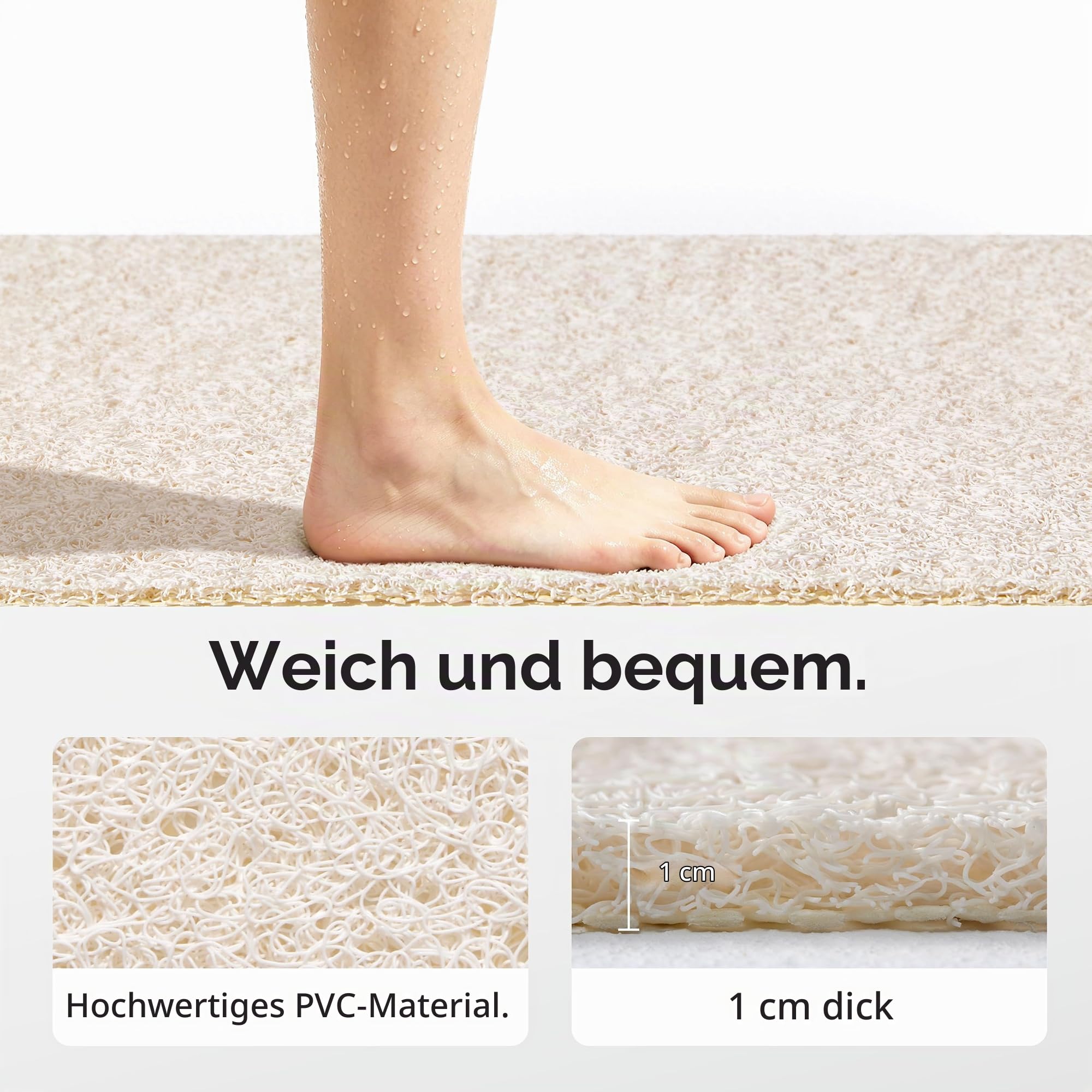 Asvin Weiche, strukturierte Badematte, ca. 60 x 81 cm, phthalatfrei, rutschfeste Komfort-Badewannenmatten mit Ablauföffnungen, PVC-Luffa-Badezimmermatte für Nassbereiche, schnell trocknend