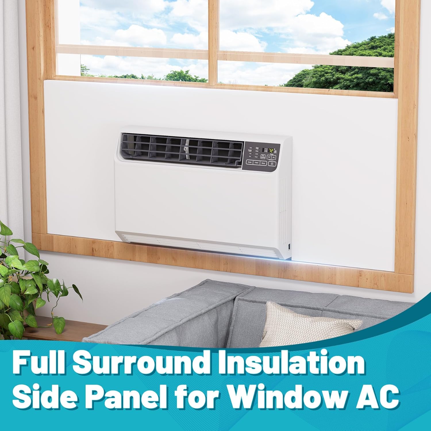 Window Air Conditioner Foam Side Panel, Surround Insulation Side Panel for Window AC, 48" Width Full Coverage for Insulating Heat & Dust, White