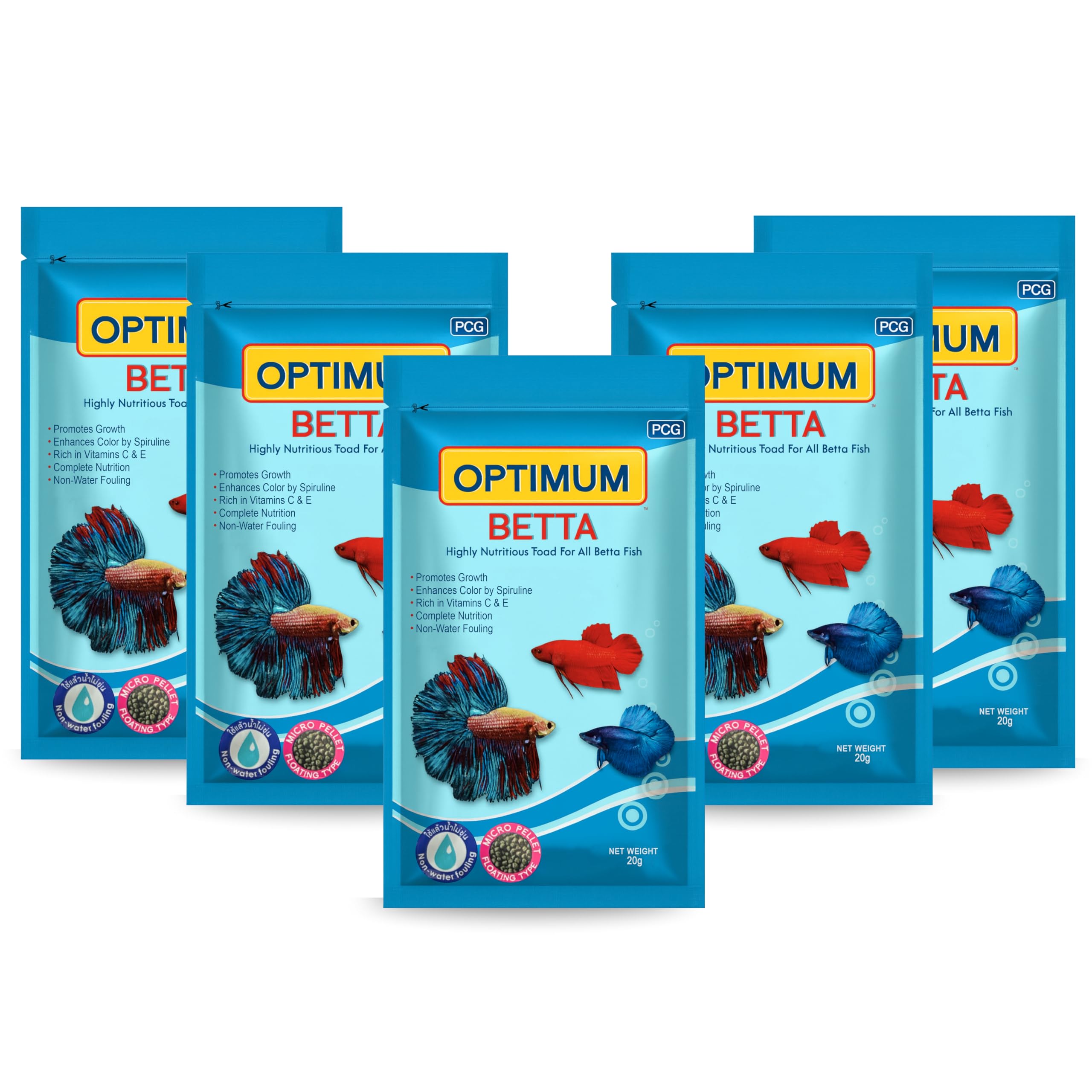 Optimum Pellet Betta Fish Food (20g, Pack of 5) | Nutrient-Rich Formula with Vitamins C & E | Promotes Color and Growth | Perfect for Daily Feeding | Includes Free Key Ring