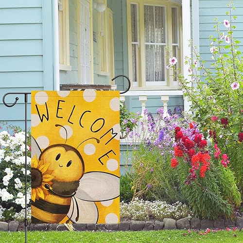 Miniatura 7 de Louise Maelys Bandera de bienvenida de verano de 12 x 18 pulgadas, doble cara, de arpillera, abejas pequeñas, para jardín, patio, casa, exteriores,