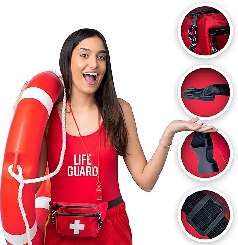 Miniatura 6 de ASA TECHMED Paquete de 2 cangureras de salvavidas con cordón de silbato, mochila de primeros auxilios estilo Baywatch con correa ajustable, logotipo