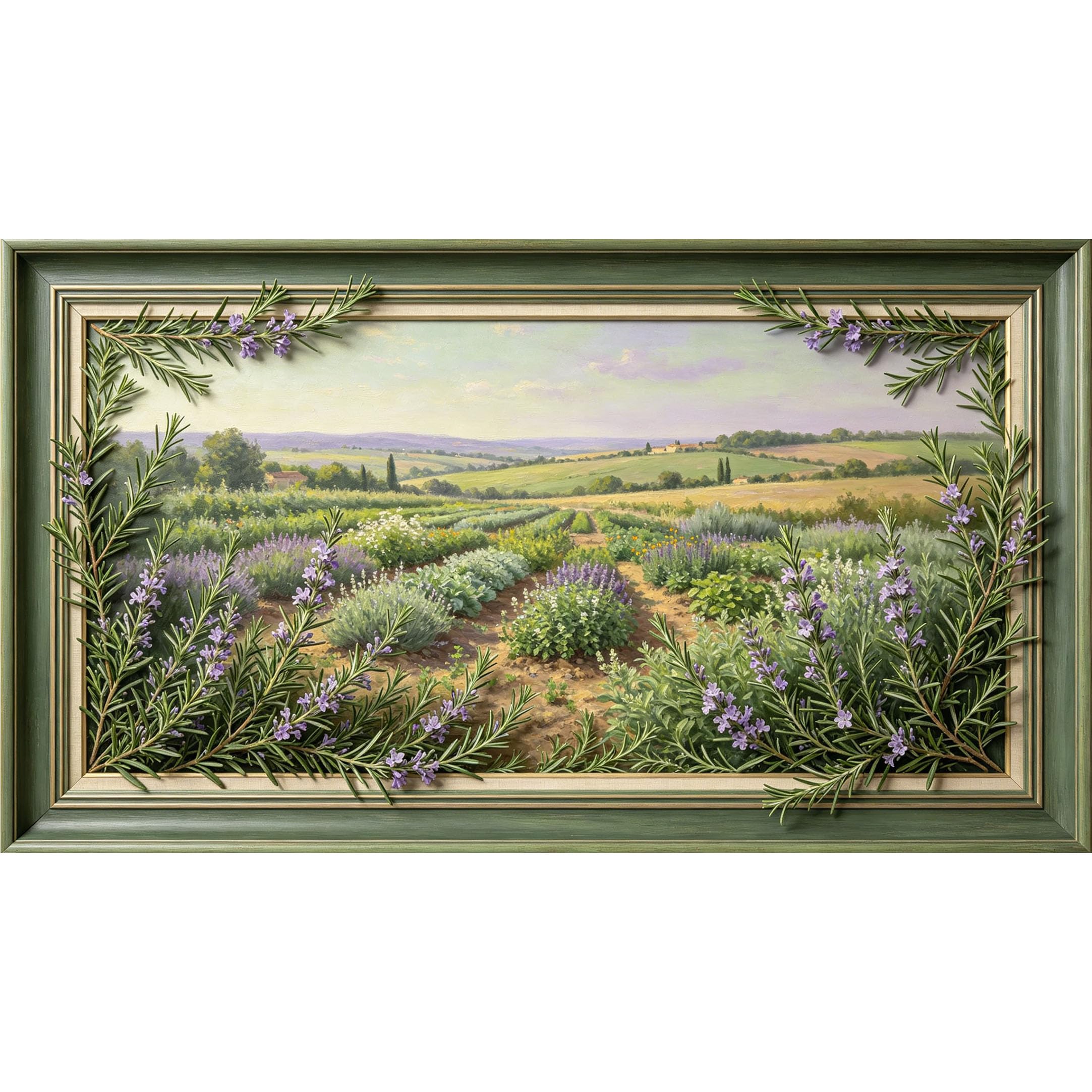 QZLITHOTIC 50×90cm3D Framed Wall Art， Provence Lavender Field Landscape Oil Painting， Self?Adhesive Mural， Water?Activated Peel & Stick Fabric Decor Wall Decal for Bedroom Living Room