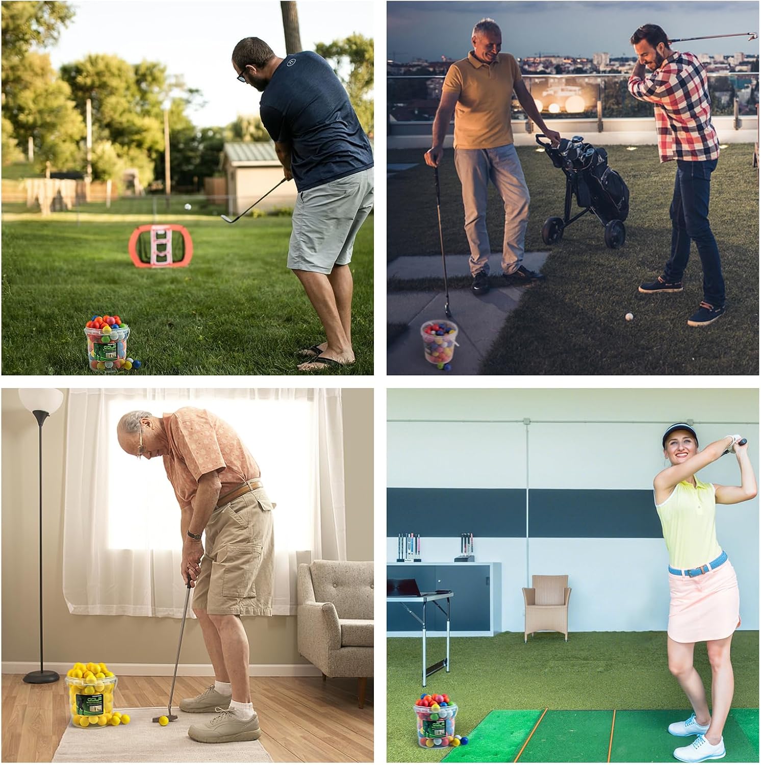 FINGER TEN Foam Golf Practice Balls Value 100 Pack with Bucket, Soft Lightweight & High-Visibility Mixed Colors Balls with Durable Construction for Indoor Outdoor Use