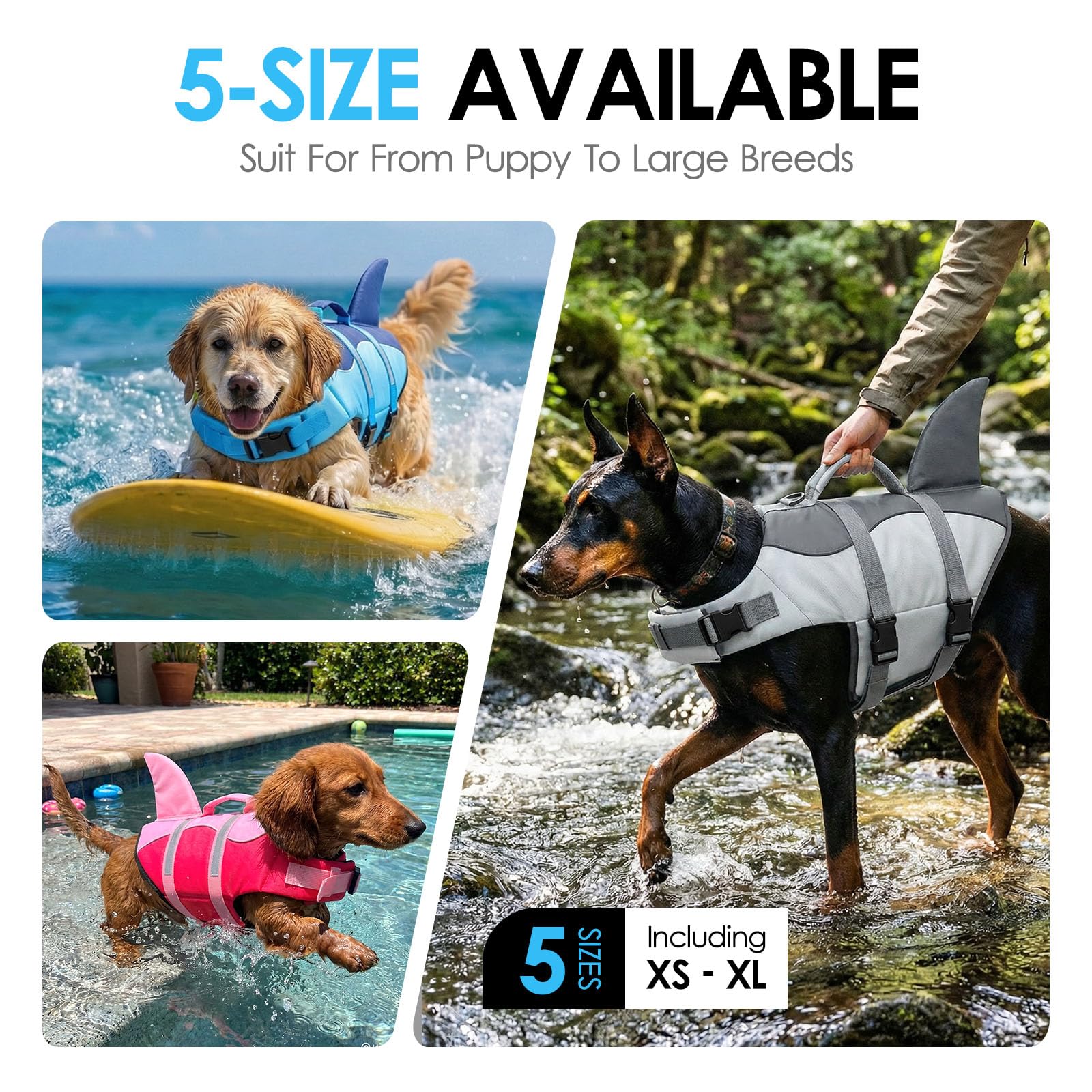 AOFITEE Gilet de Sauvetage pour Chien Ripstop Natation Sécurité réfléchissant flottabilité supérieure poignée