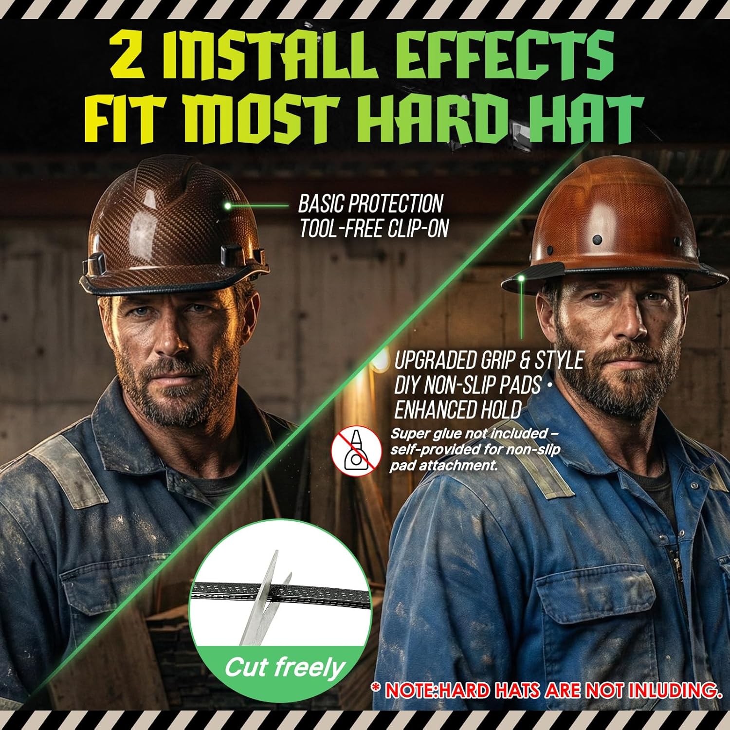 Aolamegs UPGRADED Hard Hat Brim Guard with Enhanced Non-Slip Pad,Steel Core Reinforced Edge Protector for Carbon Fiber/Fiberglass Full Brim Helmets,Heavy Duty Rubber Edge Trim to Secure Handling,Black