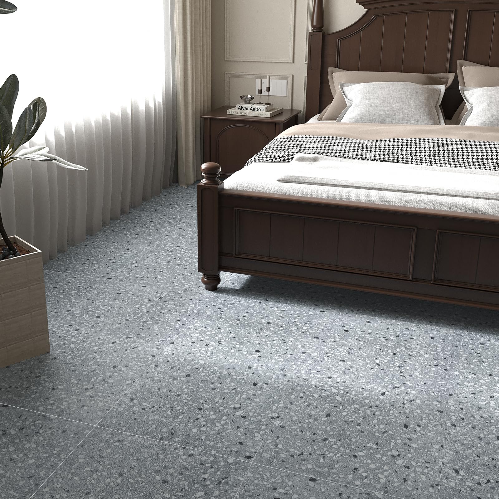 VaryStyle 18 fogli di pavimenti in vinile grigio terrazzo piastrelle Peel and Stick impermeabile pavimento del bagno autoadesivo amichevole spesso vinile grigio piastrelle per pavimento piastrelle per