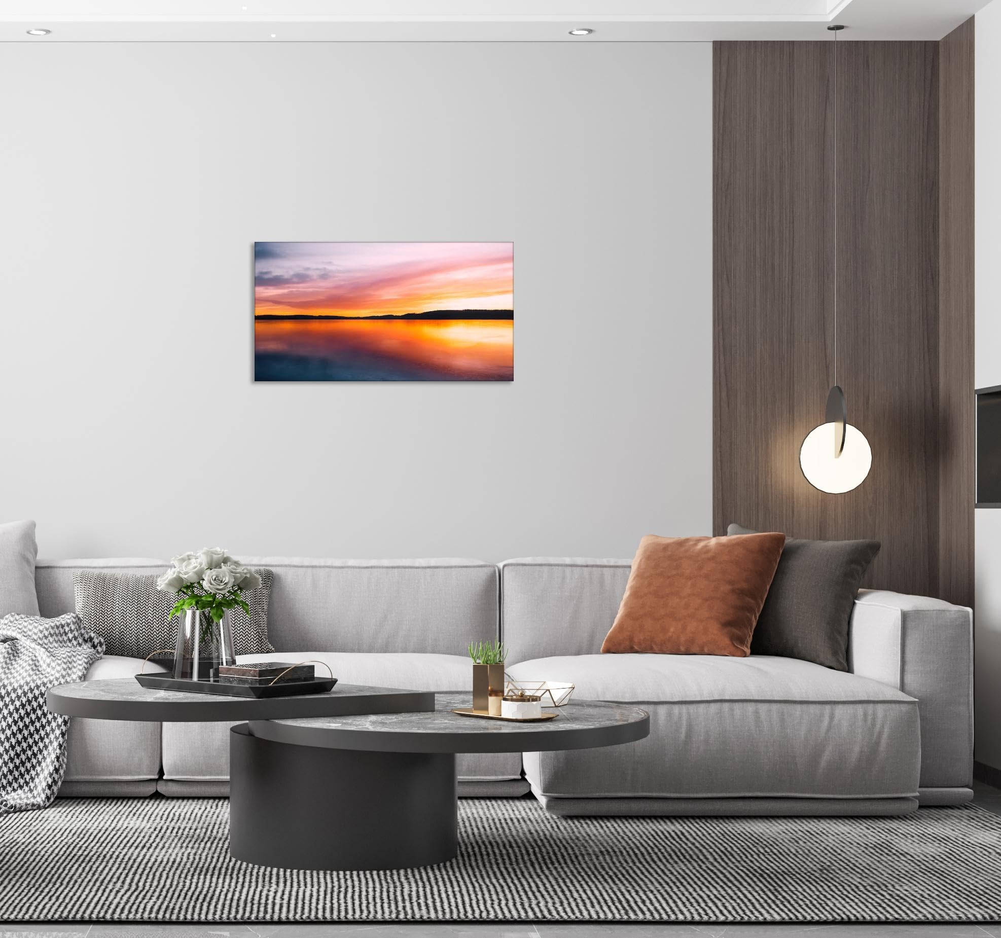 GRASKY Strand sonnenuntergang bild sonnenuntergang bild auf leinwand wandbilder landschaftsbilder mit rot Leinwandbilder Das Meer, bunte WolkenWohnzimmer Deko Kunstdrucke 30X54cm(12x21in) Rahmenlos