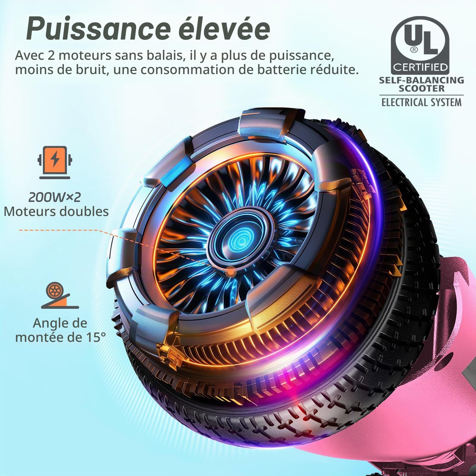 Hoverboard, Gyropode électrique 6,5 Pouces Hoverboard Hover Scooter Board avec Musique Bluetooth, lumières LED et Moteur Puissant pour Enfants et Adolescents