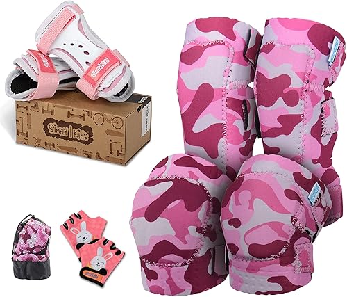 Simply Kids PAQUETE: Rodilleras, coderas, guantes de bicicleta y muñequeras para niños y niñas pequeños I One Set para todos los deportes, patinaje