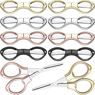 8 Pcs Stainless Steel Scissors Folding Mini Scissor Anti Rust Portable Keychain Scissors Small Glasses Shaped Compact Shear Telescopic Cutter for Travel School Office (Folding, Folding Style)
