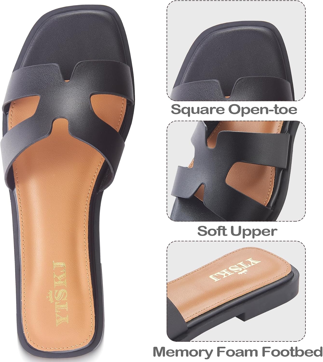 Sandals for Women 2026 Dressy Slides Flat Open Toe Comfortable Soft Leather Slip On Ladies Casual Wide Width Cute Trendy Shoes Summer Beach