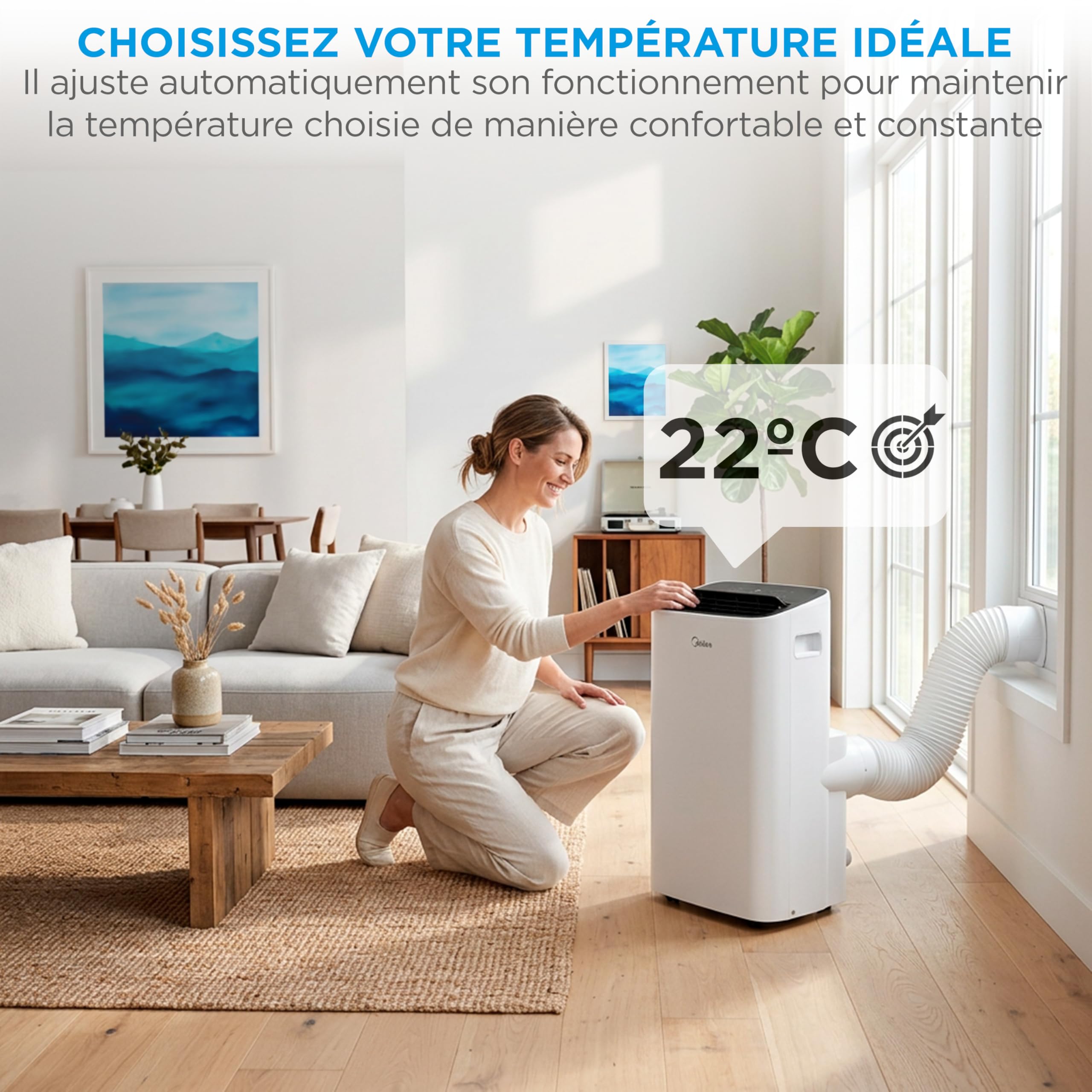 MIDEA Climatiseur Mobile Silencieux 12000 BTU avec Évacuation | 4 en 1: Climatisation, Ventilation, Déshumidification, Sleep | Clim Portable avec Contrôle App & Télécommande | Kit de Fenêtre Inclus