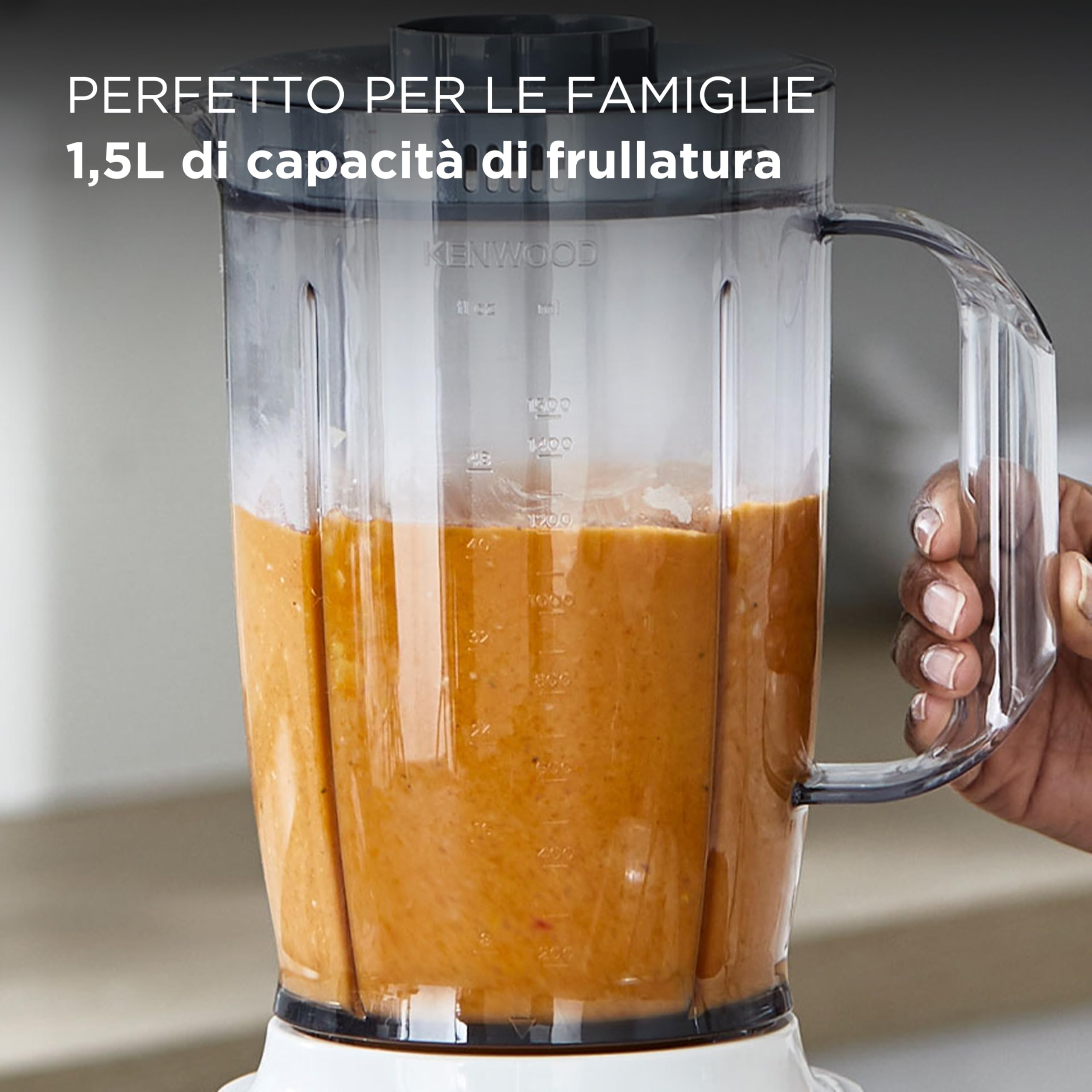 Kenwood BLP41.A0WH Frullatore, Caraffa da 2 L dotata di pratica maniglia, lame in Acciaio, 3 velocità + Pulse, Coperchio con tappo, Piedini antiscivolo, 650 watt, Plastica, Bianco e Grigio