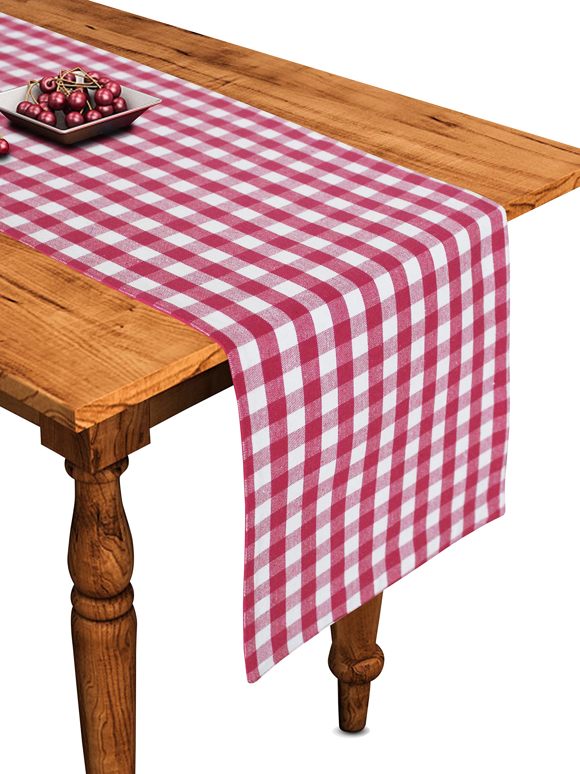 Airwill Cotton Gingham Check Pink Desinged Checked Pattern Table Runner Length 152cm (Pink, Pack of 1)-image-8
