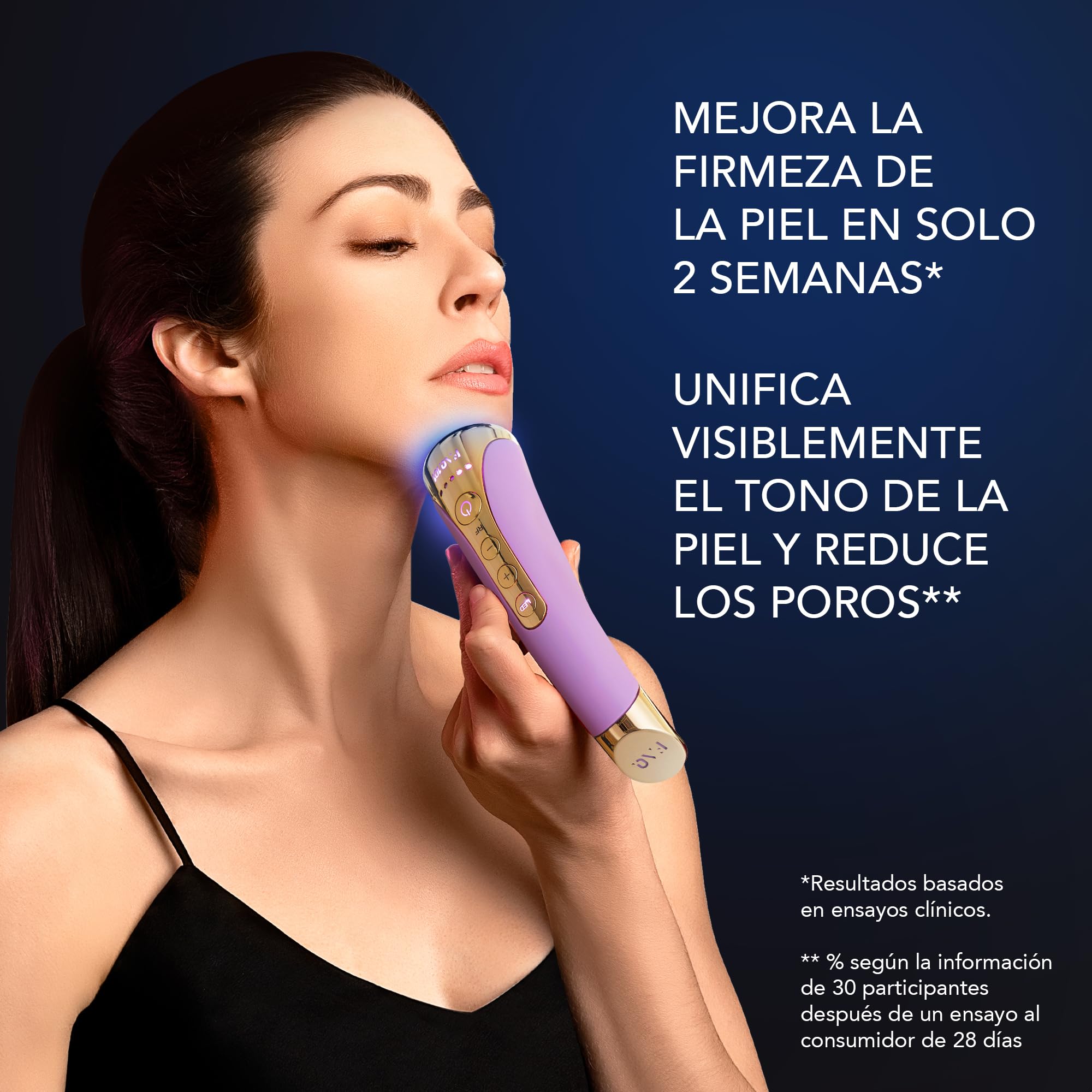 FOREO FAQ 101 Amethyst, Piel reafirmada por radiofrecuencia, Rejuvenecimiento facial RF y fototerapia 3 led, Antiedad, Masajeador facial T-Sonic, Cuidado antiarrugas, App, Terapia de luz roja