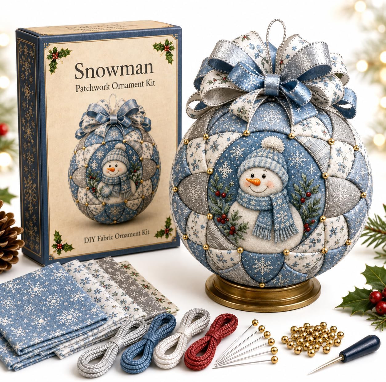 Christmas Classics Patchwork Santa Claus No-Sew DIY Ornament Kit (C)