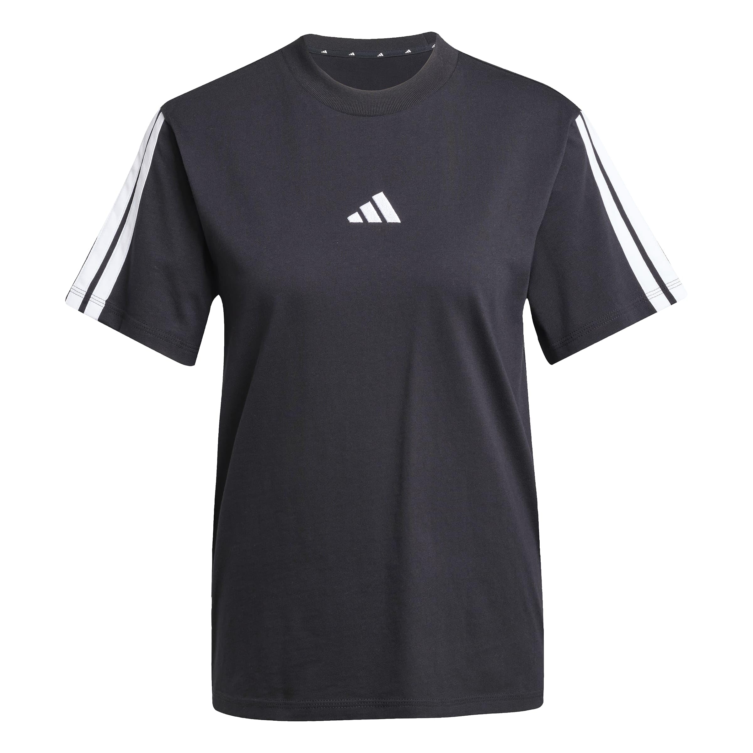 adidas Women's Essentials 3-Stripes Sleeve Cotton Shirt, Black/White, XXL