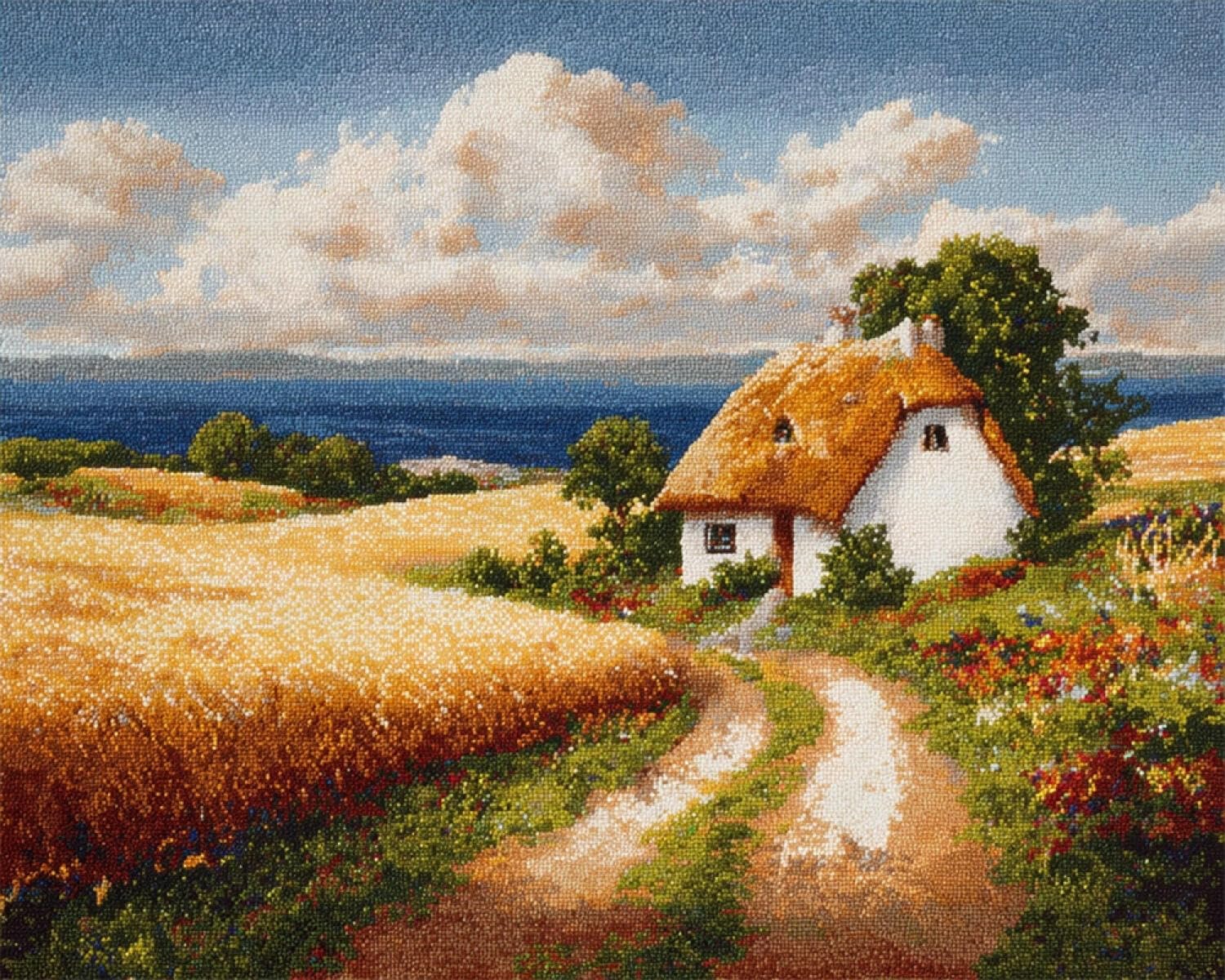 Henypt DIY Latch Hook Rug Kits Wheat Field hut 55x75cm