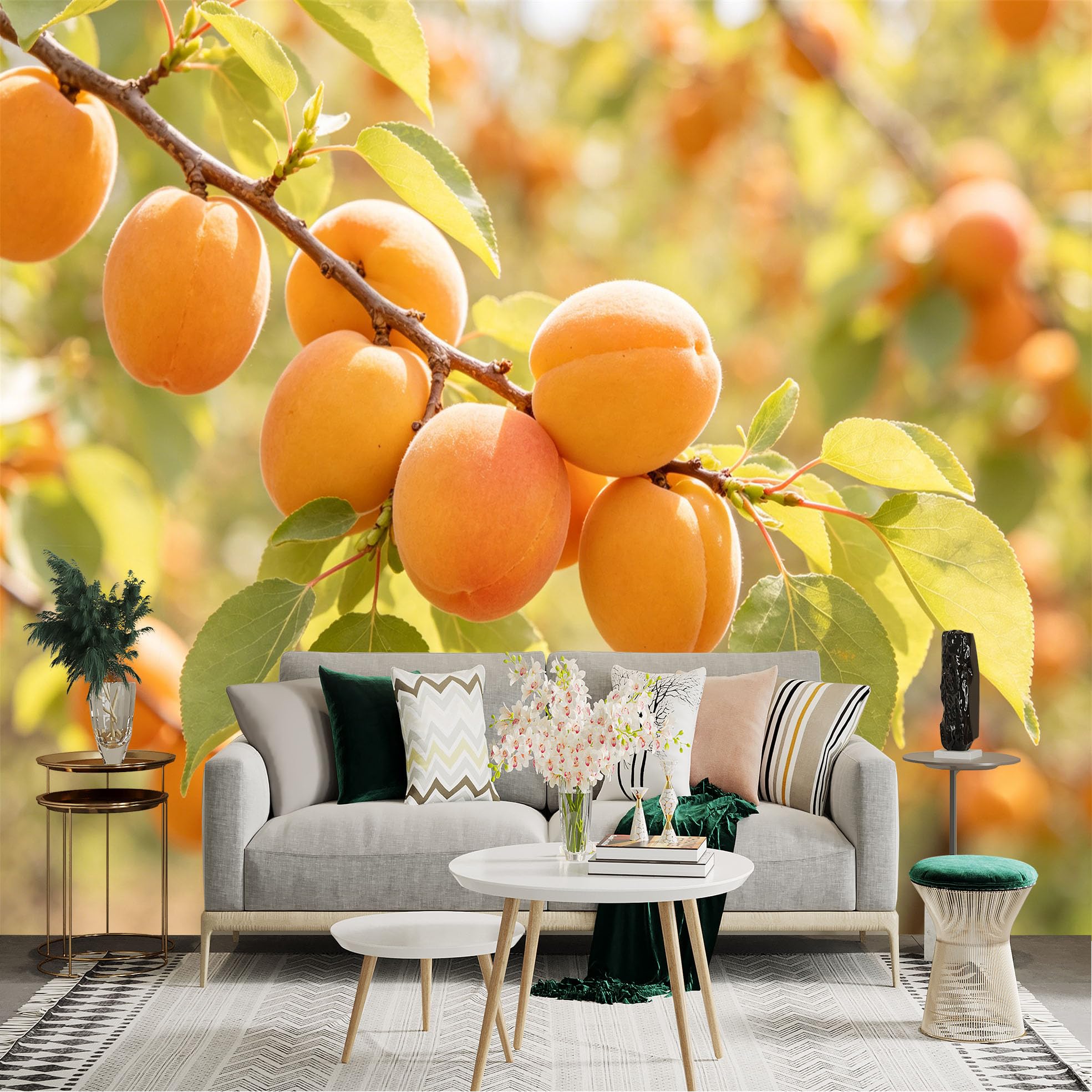 Lnzczhyre Dbh260521771 Custom Size Wall Sticker Mural， Fresh Juicy Apricots， Ripe Orange Fruits On Branch， Sunny Orchard Harvest， For Wall Decoration， Peelandstick Wall Decals.