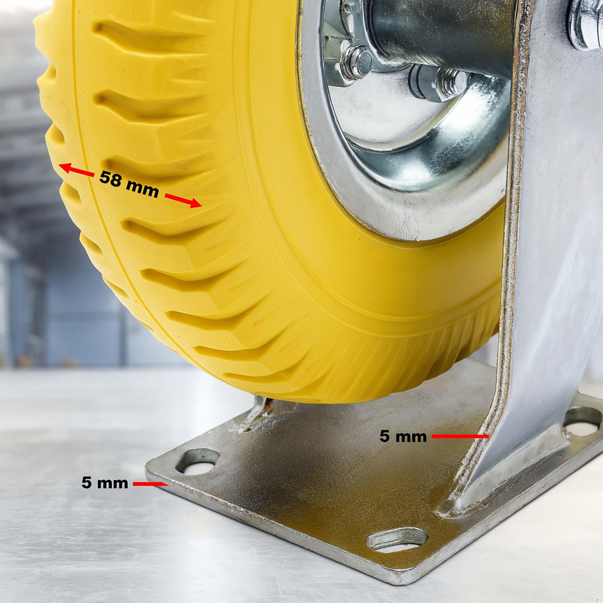 Wiltec Set 4 ruote fisse da trasporto, antiforatura, 225x58 mm, 100 kg/ruota, con piastra di montaggio