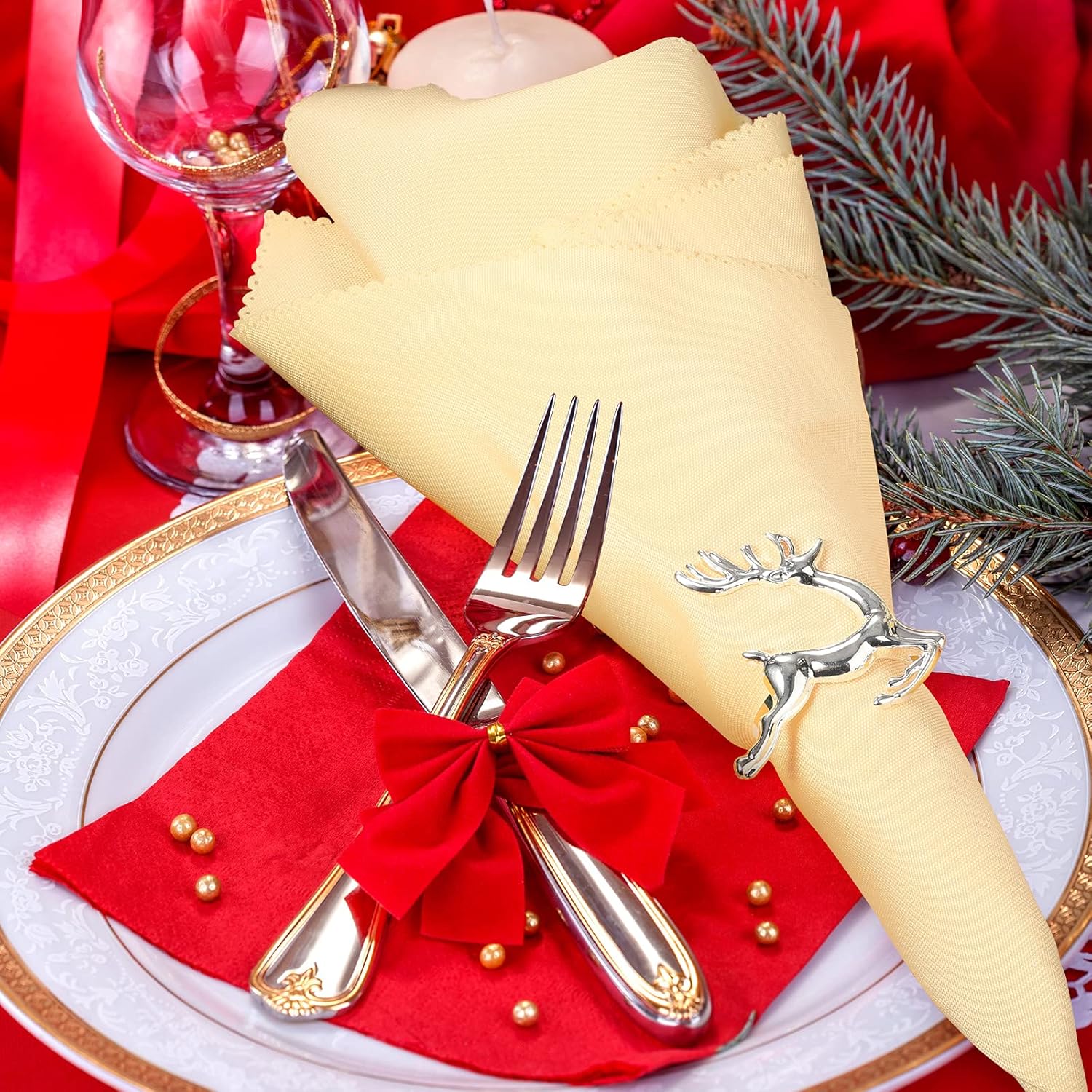 Christmas Napkin Rings, Metal Leaf Napkin Holders Xmas Elk Reindeer Napkin Buckle Rhinestone Snowflake Napkin Ring Holders Dinner Table Rings Decor for Christmas Wedding (Silver, 6 Pieces) : Home & Kitchen