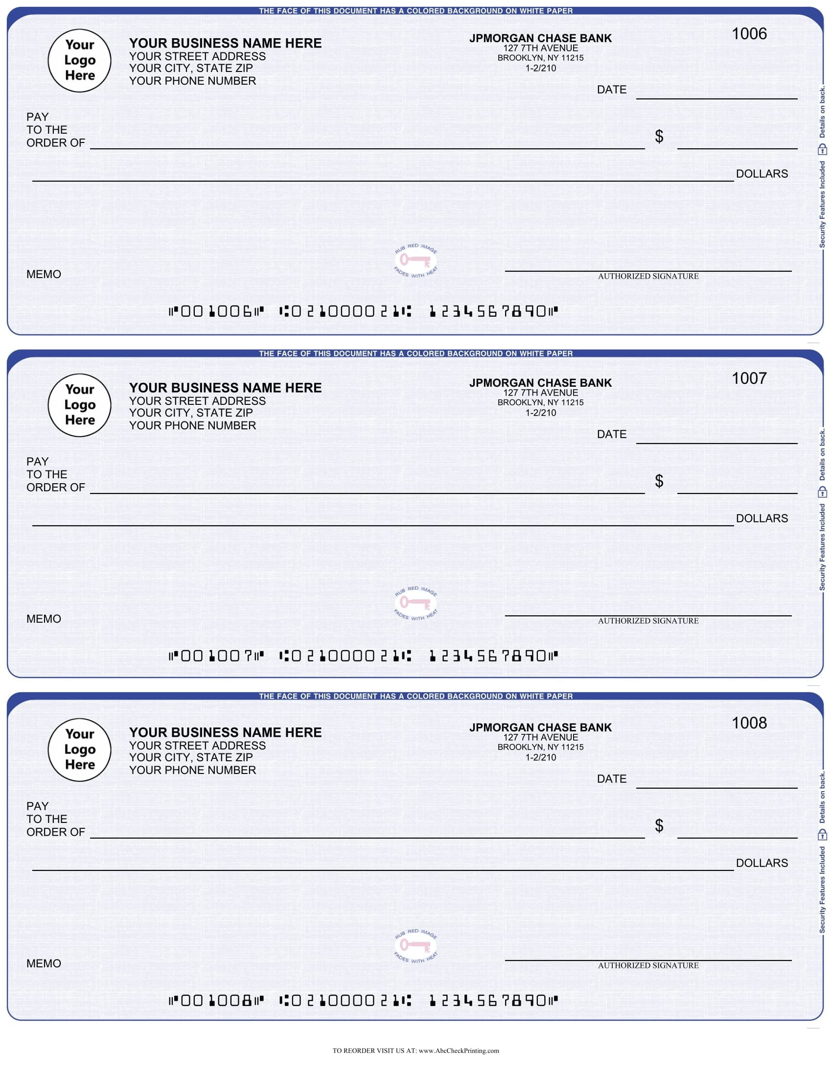 ABC Business Checks Compatible w/Quick Books, 3 On A Page, 300 Checks (Linen Blue)