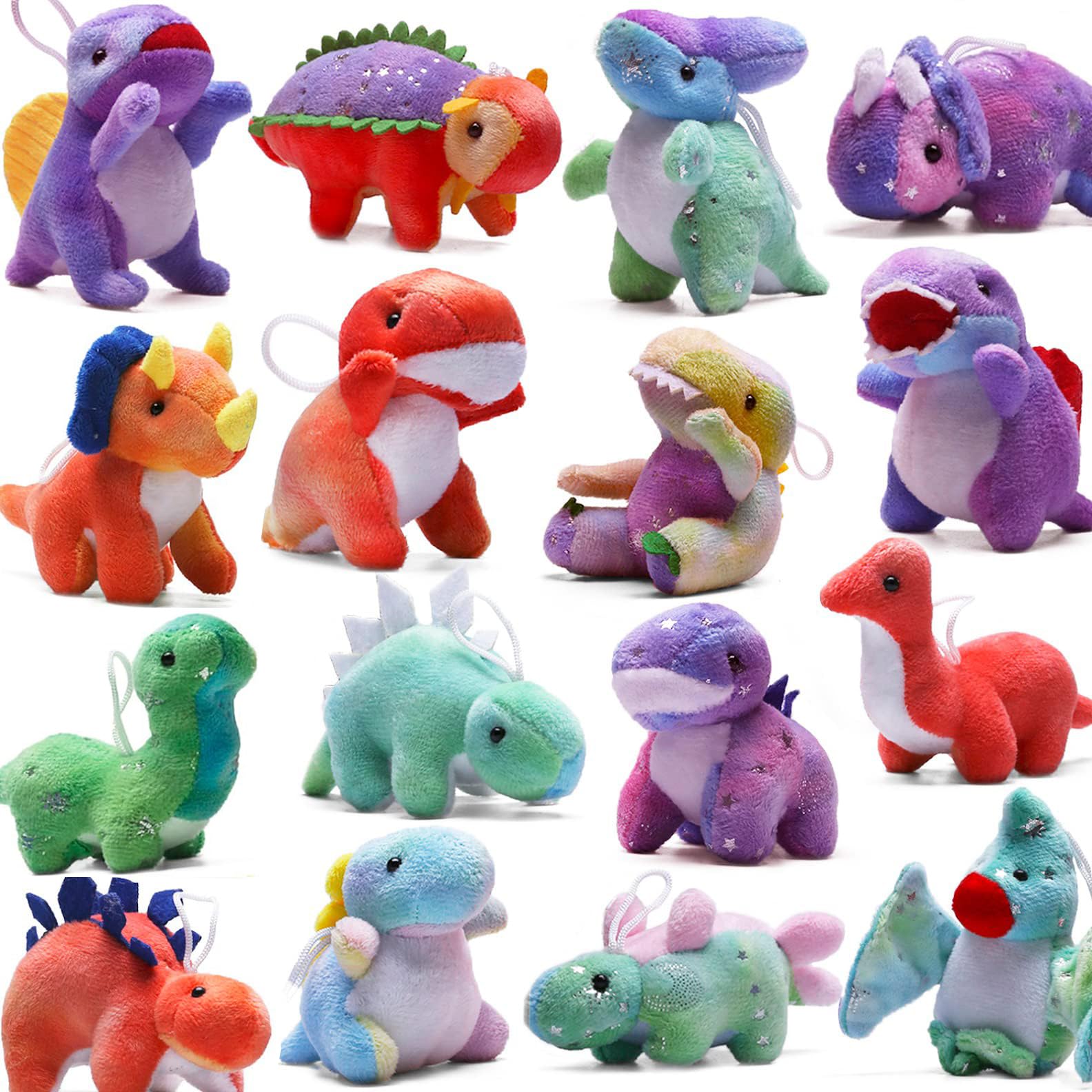 Dinosaurus pluche gevulde set (16 stuks), mini dinosaurussen dier sleutelhanger speelgoed (4,5 inch), zachte dino-speelset voor peuter kind feestartikelen, pluche kit voor kousvullers poppenmachine