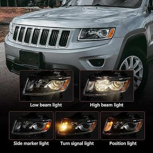Miniatura 3 de FIONE Conjunto de faros halógenos compatible con Jeep Grand Cherokee 2014 2015 2016 repuesto faro delantero izquierdo lado del conductor izquierdo