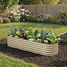 TABU Galvanized Raised Garden Bed Outdoor, 8x2x1.5 Ft, Beige