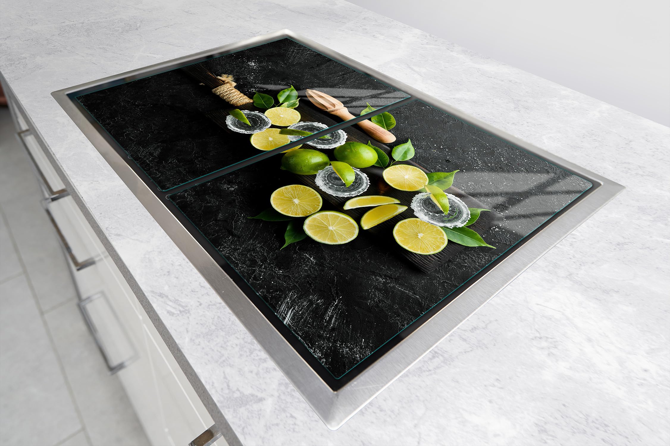 TMK ArtDeko Copri Piano Cottura In Vetro Temperato 35x52 Cm (2 Pezzi) - Protezione Antigraffio E Tagliere Universale Per Induzione E Gas