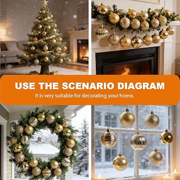 36Pcs Mini Size Baubles, 40mm Christmas Ball Ornaments(Golden)