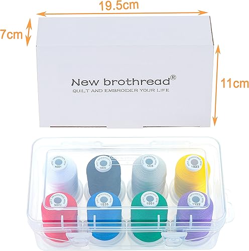 Miniatura 30 de New brothread - 18 opciones - Hilo multiusos de algodón 100% mercerizado 50S/3 600M cada carrete para acolchado, serger, coser y bordar - 8 x blanco