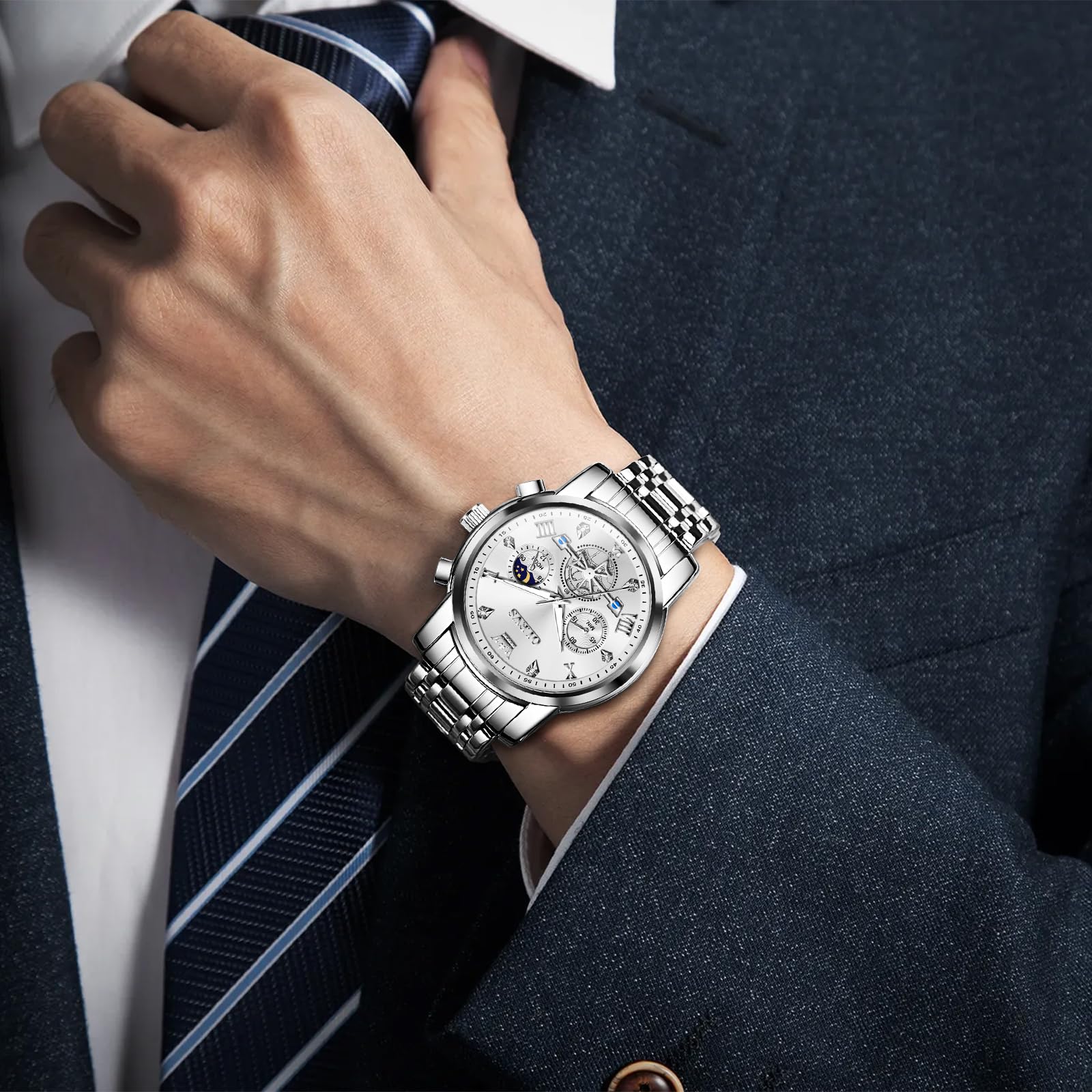OLEVS Uhren Herren Chronograph Wasserdicht Analog Quarz Uhr Herren Mode Lässig Business Leuchtend Edelstahl Großgesicht Herrenuhr