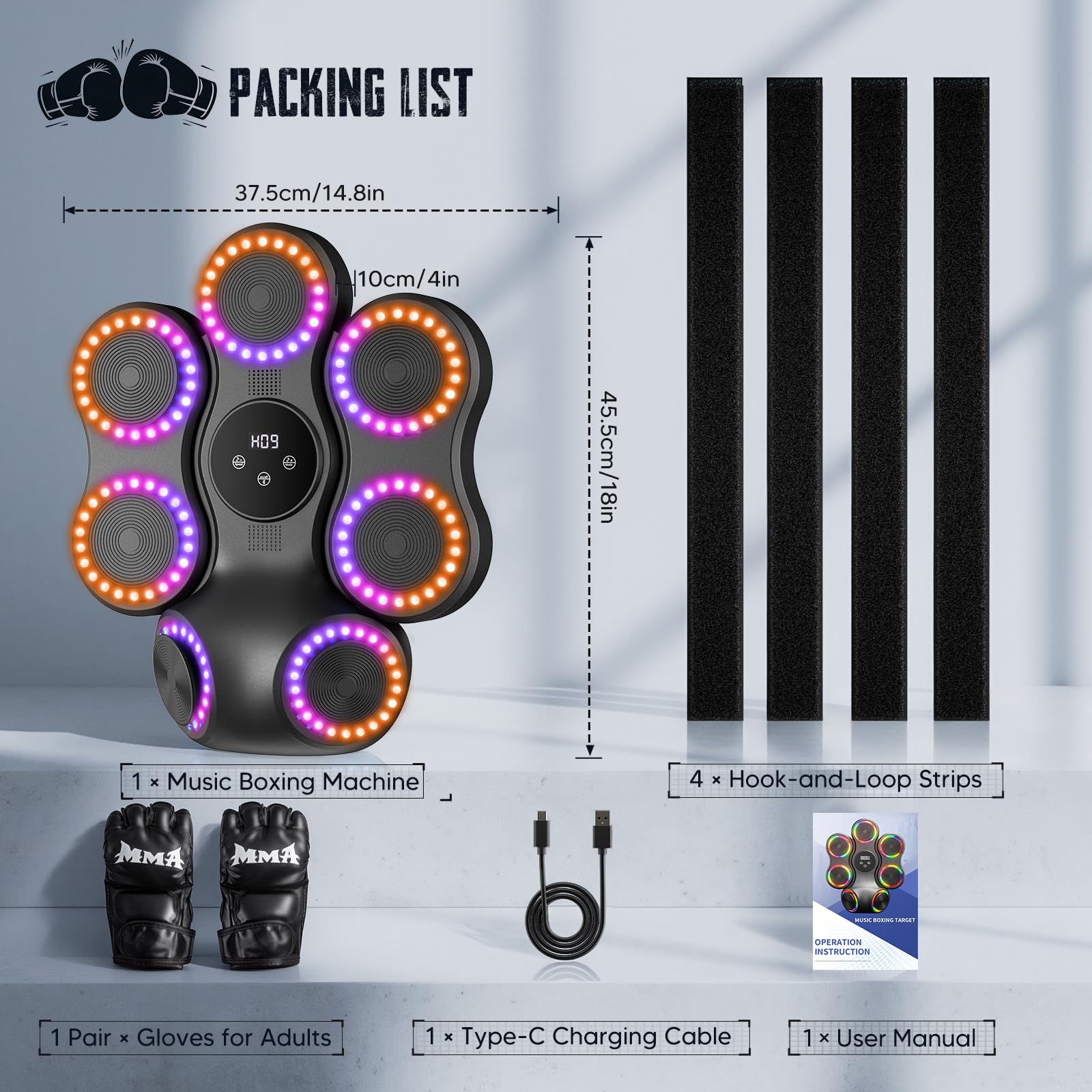 Macchina da Boxe Musicale Da Parete Attrezzature di Allenamento Intelligente con Bluetooth, 9 Velocità & Mode, Tappetino di Reazione con Guanti per Ragazzi & Bambini, Regalo Sportivo Palestra