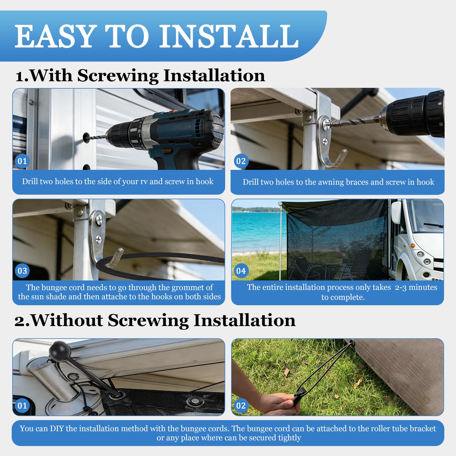 Tendalino Camper 2.1 x 2.5 m Impermeabile Resistente al Sole con Pareti e Accessori