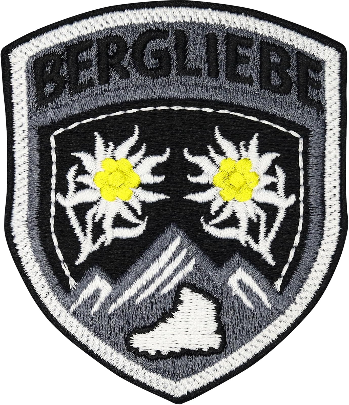 EXPRESS-STICKEREI Bergliebe Patch Naturfreunde Sew-On Edelweiss Patches for Iron-On Hiker Patch for All Fabrics Mountaineering Sticker Edelweiss Patch Iron-On 75 x 65 mm