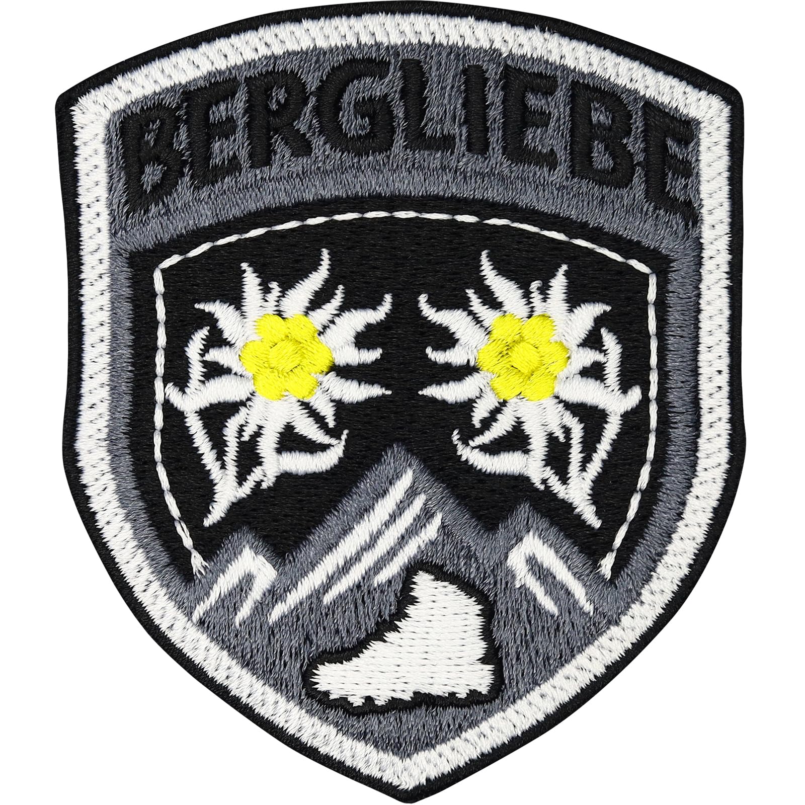 EXPRESS-STICKEREI Bergliebe Patch Naturfreunde Sew-On Edelweiss Patches for Iron-On Hiker Patch for All Fabrics Mountaineering Sticker Edelweiss Patch Iron-On 75 x 65 mm