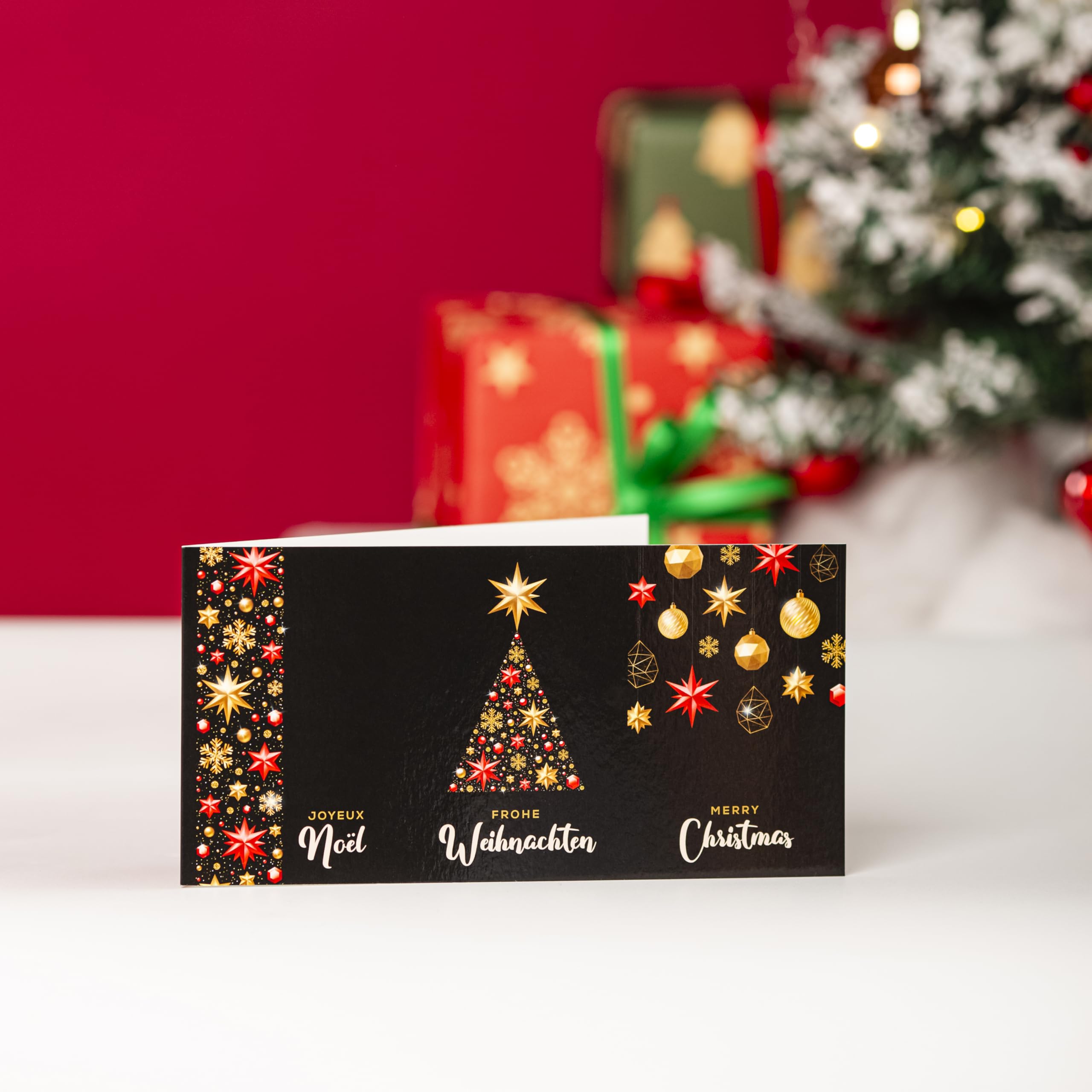 10 Cartes De Noël Panoramiques Edition Colibri - Format Déplié 42 X 10.5 Cm, Or Et Rouge Sur Fond Noir - Fabriquées En Allemagne