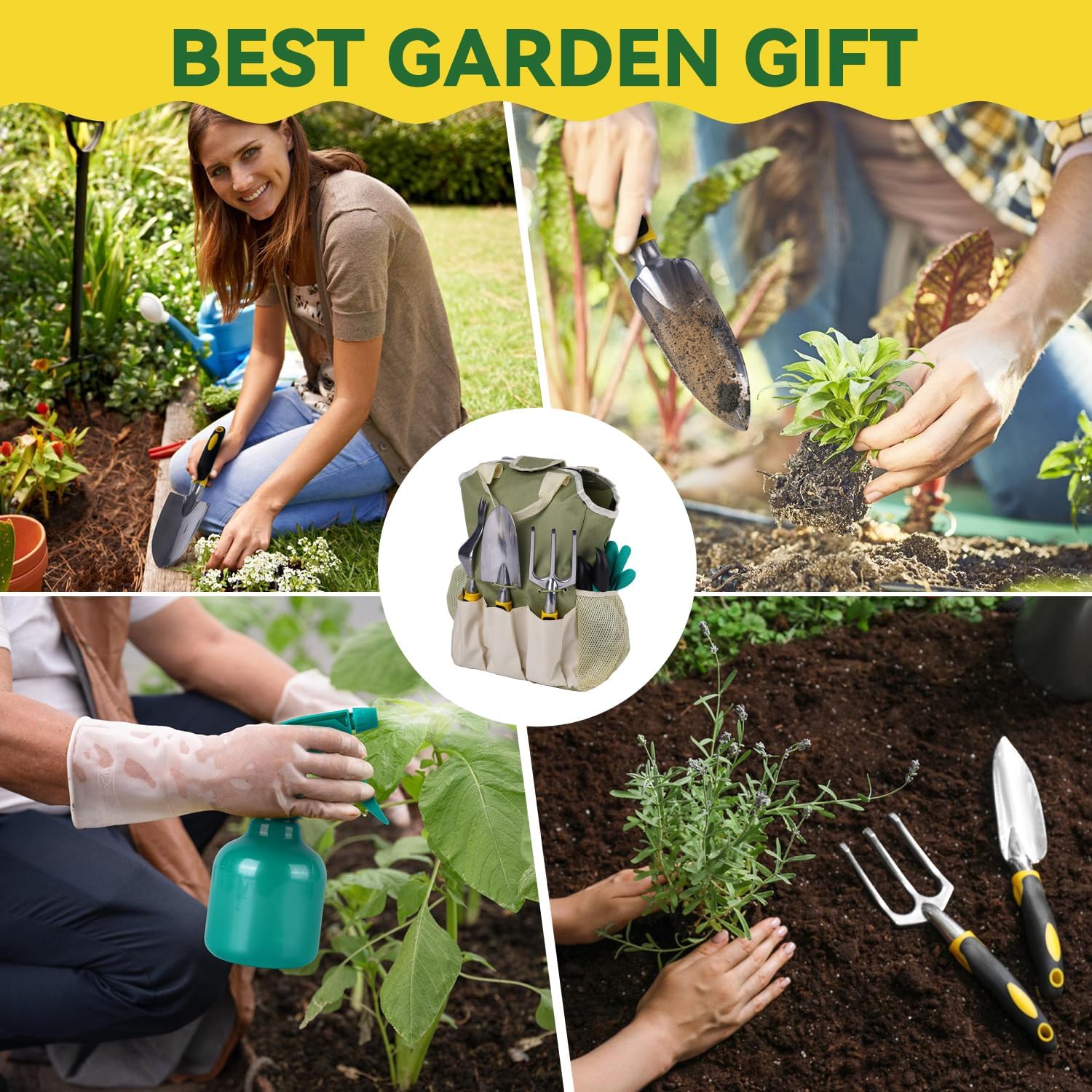 Garden Tools Set 12-Piece Heavy Duty Gardening Hand Tools with Fashion and Durable Garden Tools Organizer Handbag,Rust-Proof Garden Tool Set, Ideal Gardening Gifts for Women