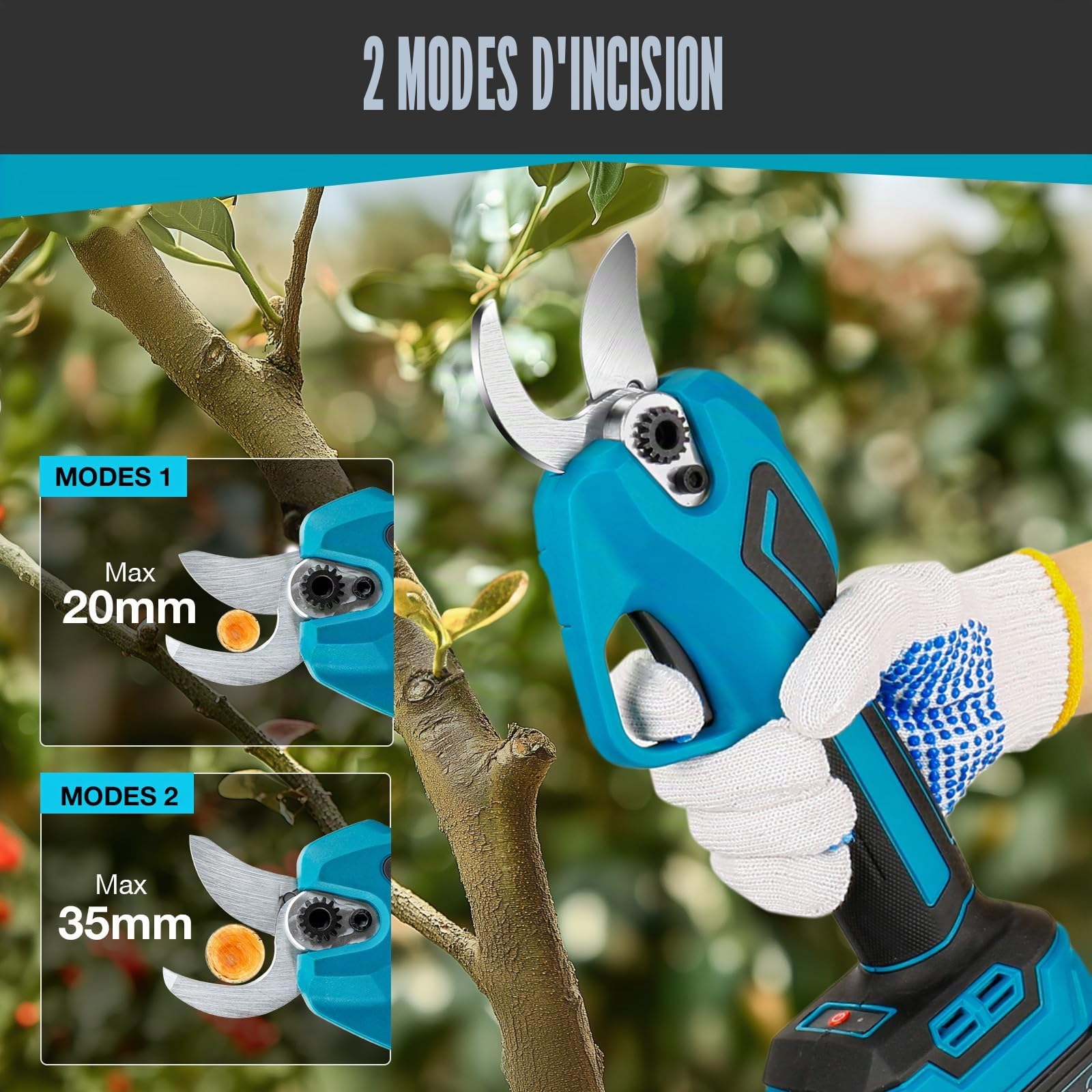 Sécateur Électrique de Jardin pour Makita 18V Batterie, Sécateur Sans Fil 600W Professionnel avec 2 Batteries 2000mAh, Moteur Sans Balais Portatif avec Diamètre Coupe de 20-35mm et Compteur Coupe LED