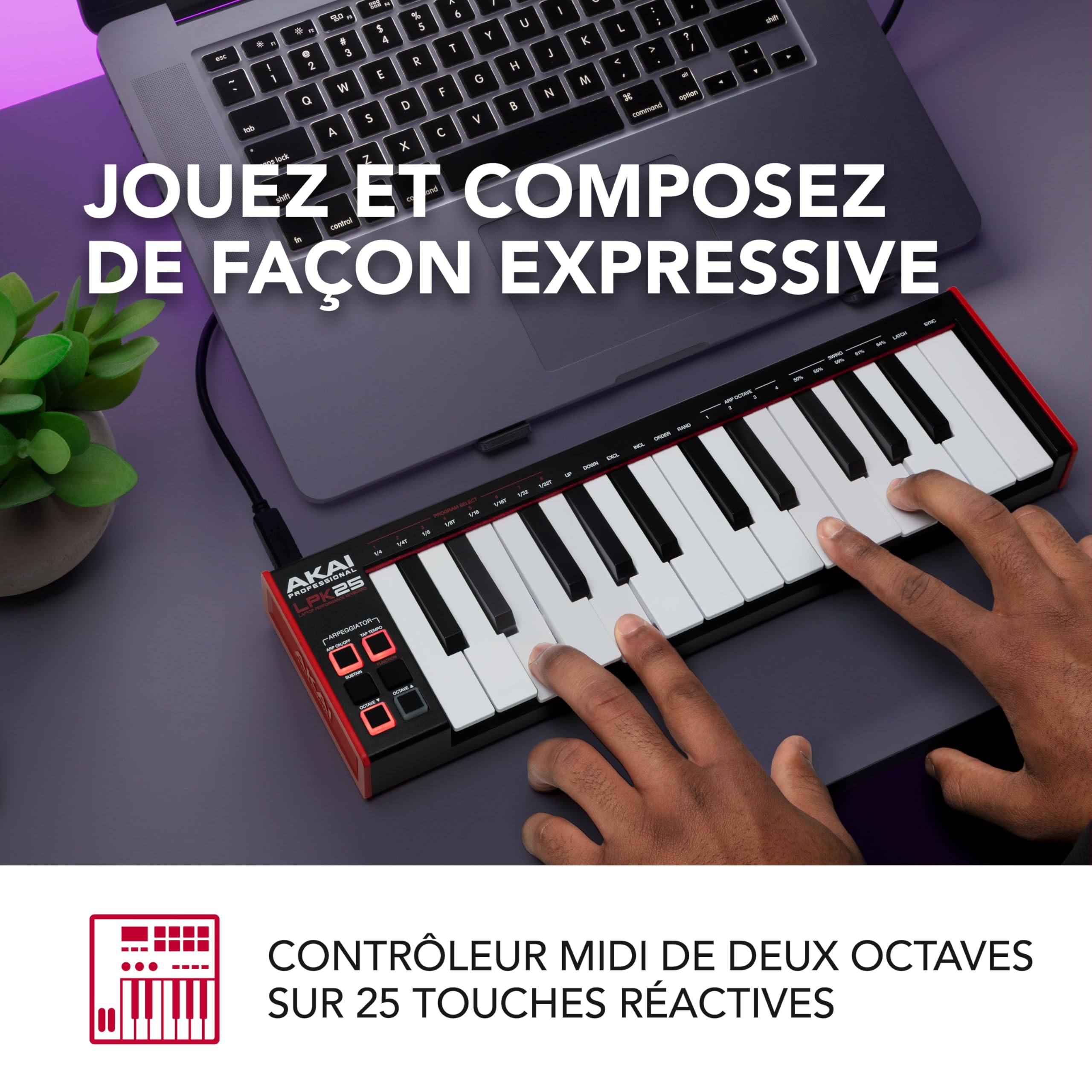 Akai Professional LPK25 - Clavier MIDI USB avec 25 Touches Synthé Réactives pour Mac et PC, Arpégiateur et Logiciel de Production Musicale