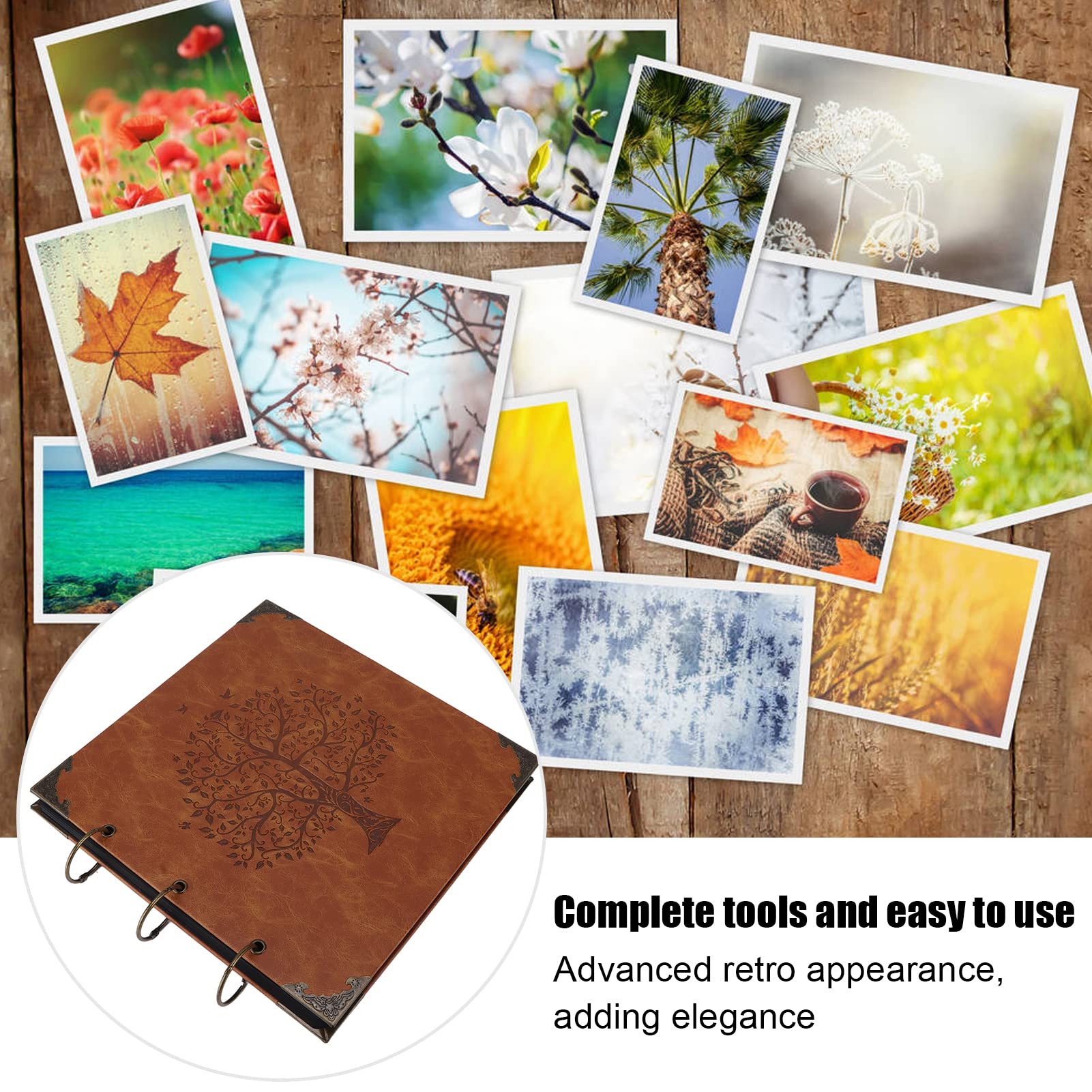 Pssopp Álbum de Fotos de Hojas Sueltas, álbum de Fotos de Cuero, álbum de Recortes, Recopilar Recuerdos, Apariencia Retro, Herramientas Completas, Foto de Bricolaje Álbumes de Fotos