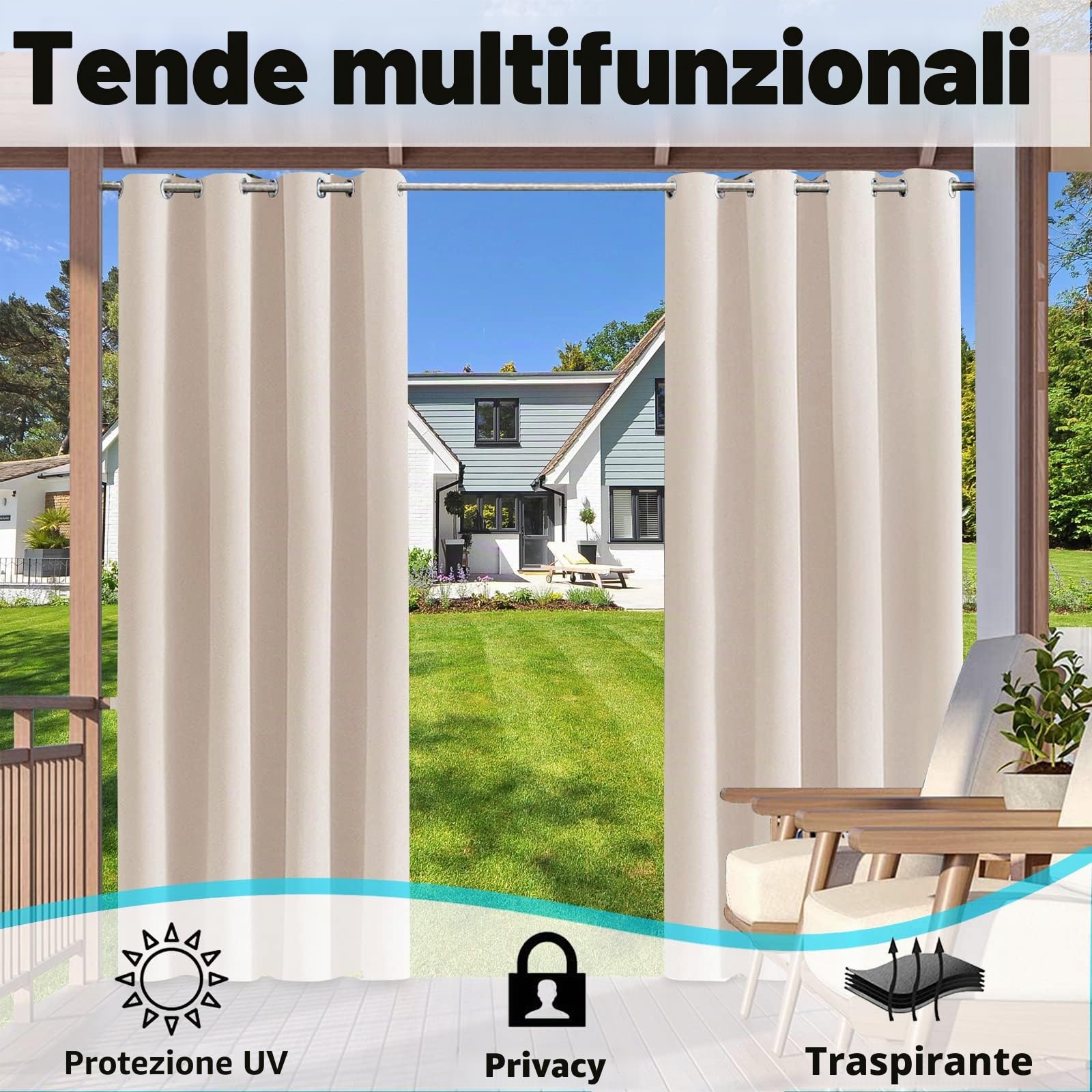 Tenda per Esterno, resistente alle intemperie 24 colori, tenda da Sole per Balcone, Patio, Portico, Pergola, Gazebo B177xH241CM
